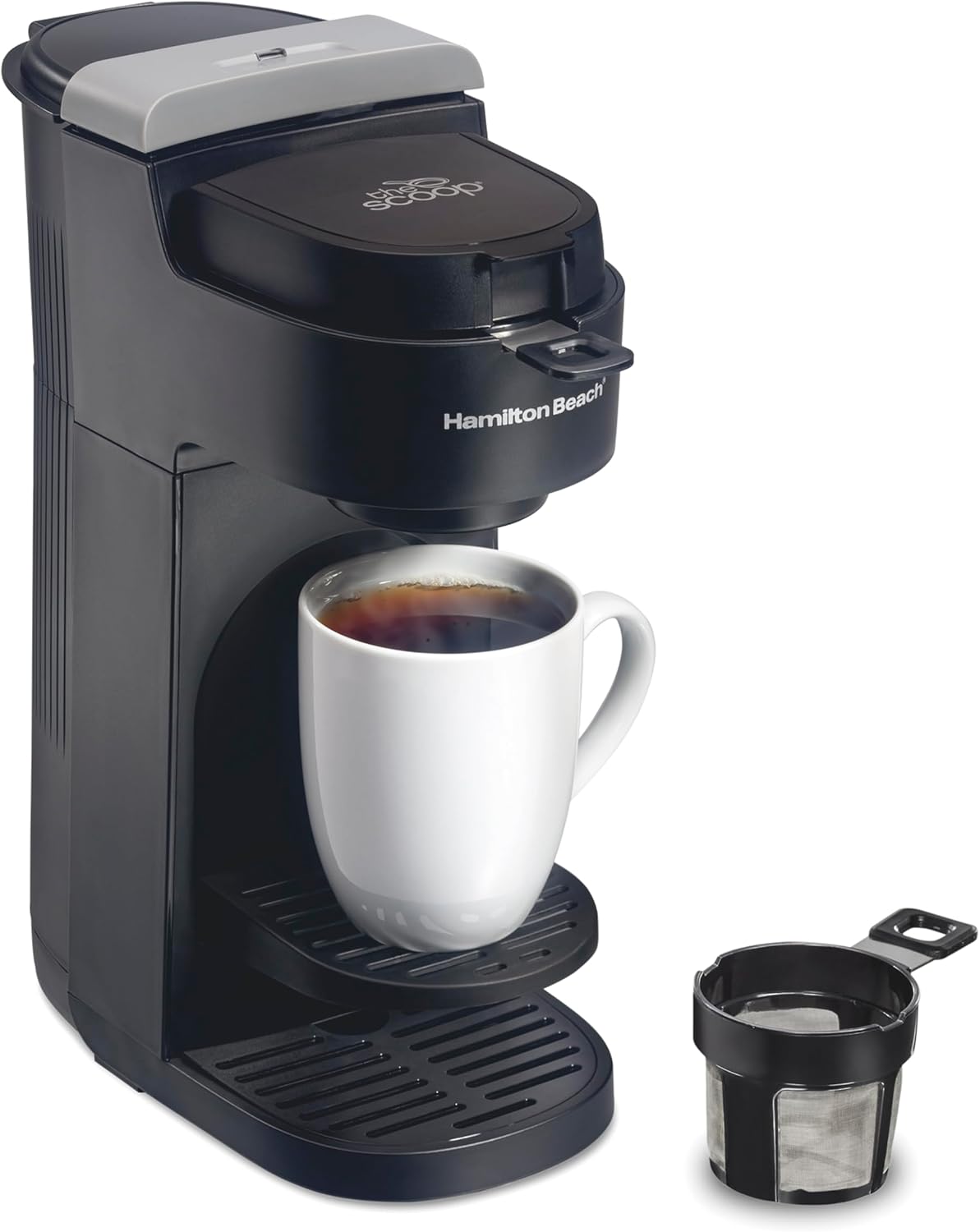 Hamilton Beach The Scoop Single Serve Coffee Maker & Fast Grounds Brewer for 8-14oz. Cups, Brews in Minutes, Black (47620), Next Gen | 8-14oz. Cups | Brews in Minutes | Intuitive Controls | Black | 47620