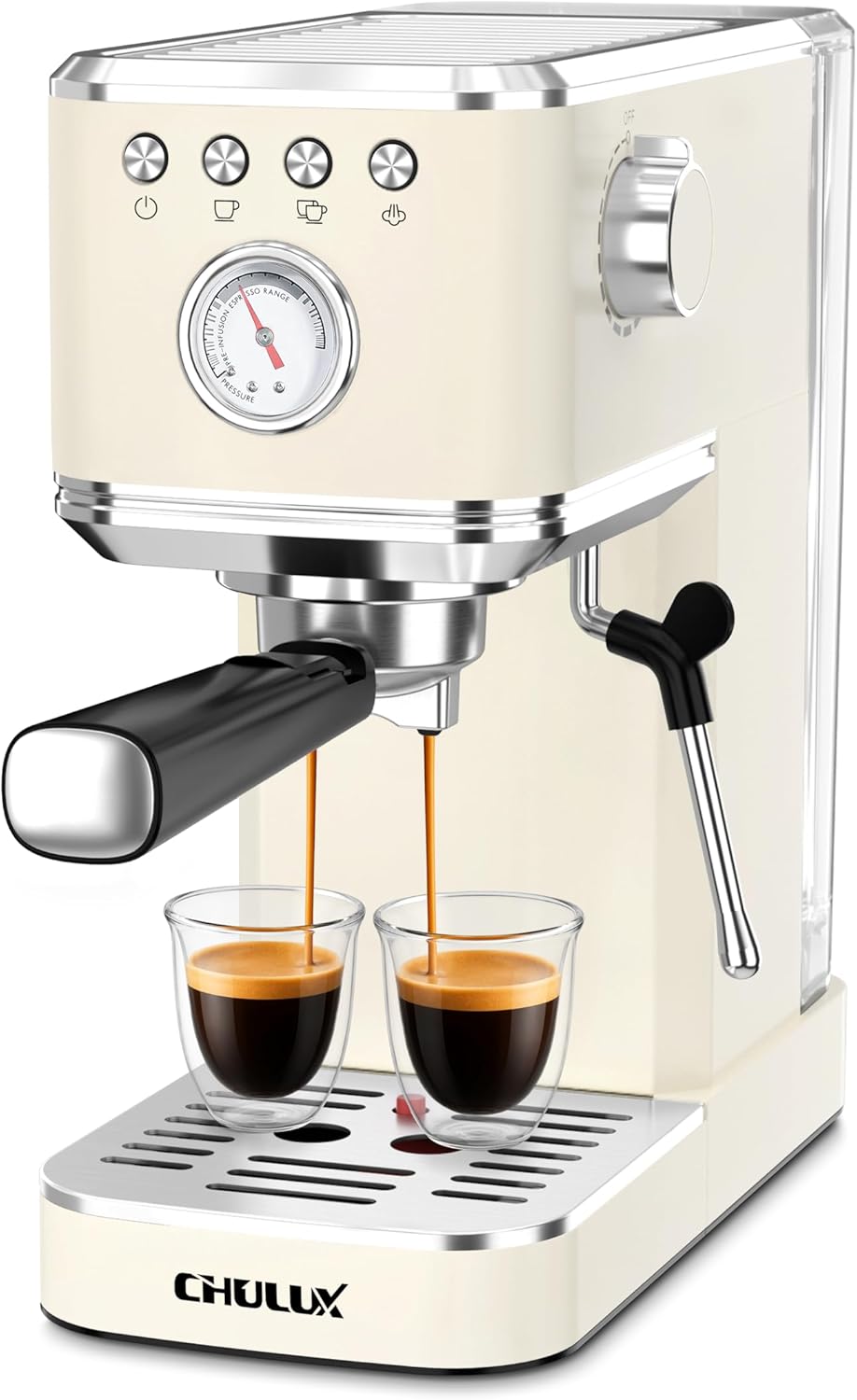 CHULUX Slim Espresso Machine with Milk Frother, 20 Bar Professional Italian Pump Espresso Coffee Machine for Home Cappuccino & Latte Maker, Stainless Steel, Creamy