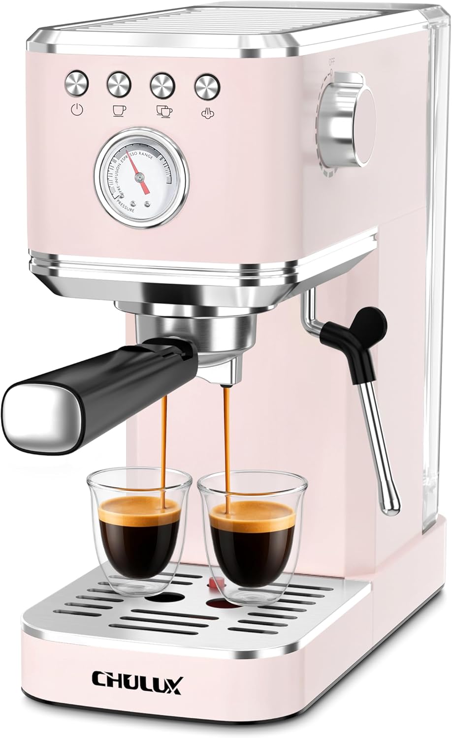 CHULUX Slim Espresso Machine with Milk Frother, 20 Bar Professional Italian Pump Espresso Coffee Machine for Home Cappuccino & Latte Maker, Stainless Steel, Pink