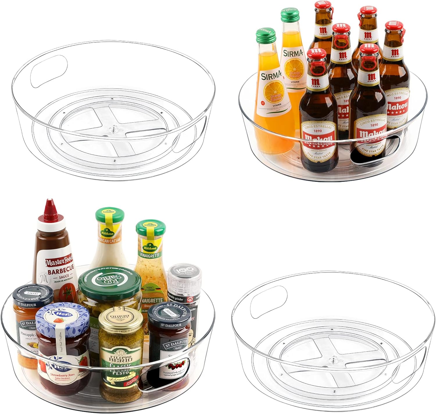 GUZON 4 Pack Lazy Susan Organizer for Cabinet, Upgraded 11.5″ Clear Turntable Organizer with Handles and Raised Edge, Lazy Susan for Table Top, Pantry Organizers and Storage for Kitchen, Refrigerator