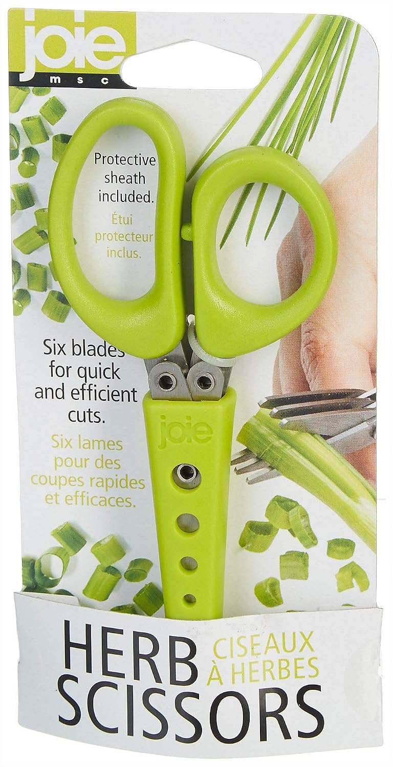 Joie 6 Blade Herb Scissors with Protective Sheath includes Blade Cleaner and Herb Leaf Stripper