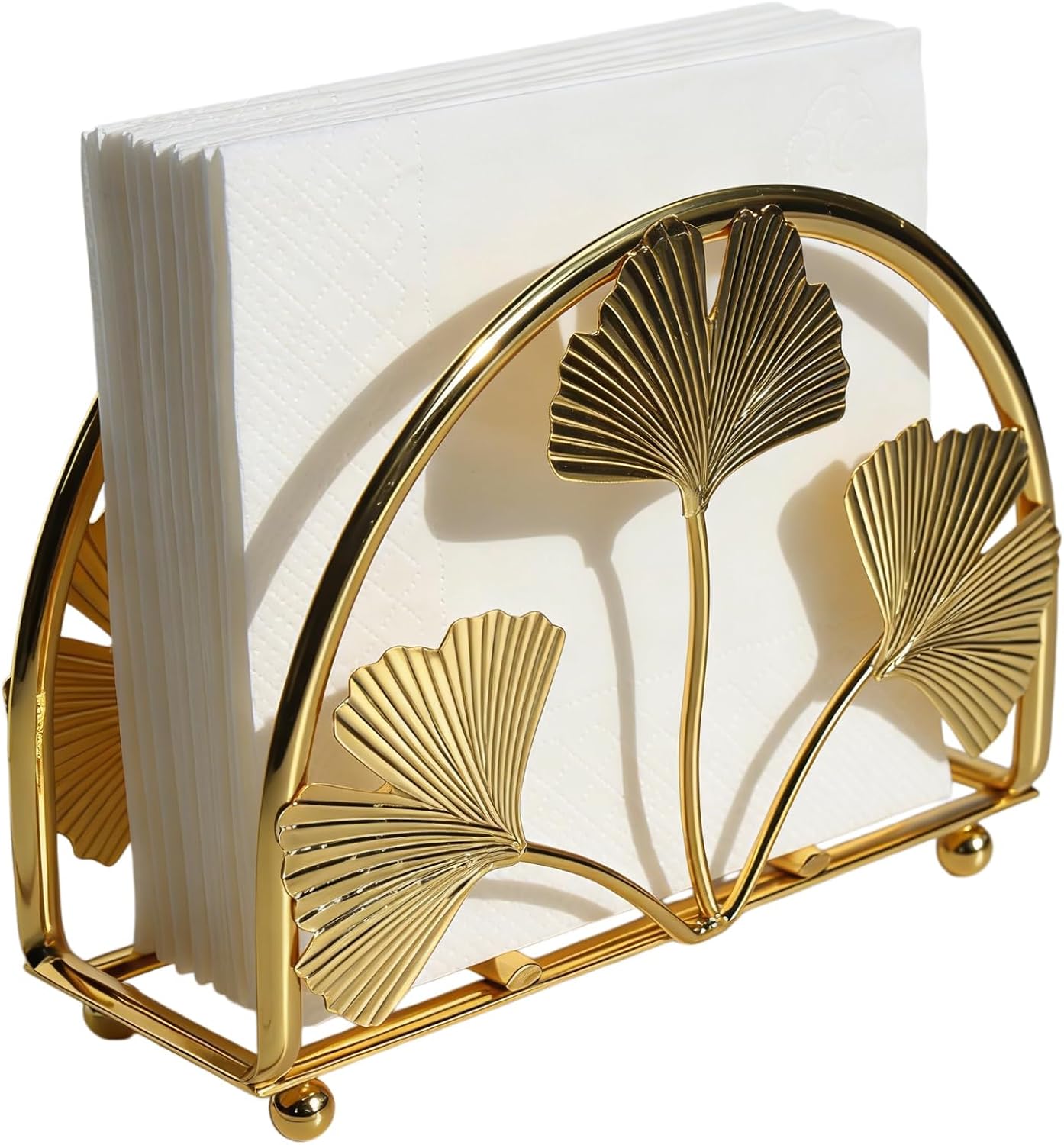 Elegant Iron Ginkgo Leaf Cocktail Napkin Holder Tabletop Decor Dispenser | Kitchen Coffee Bar Dining Table Picnic and Home Bar Decoration, Suitable for Napkins Envelopes Greeting Cards Etc