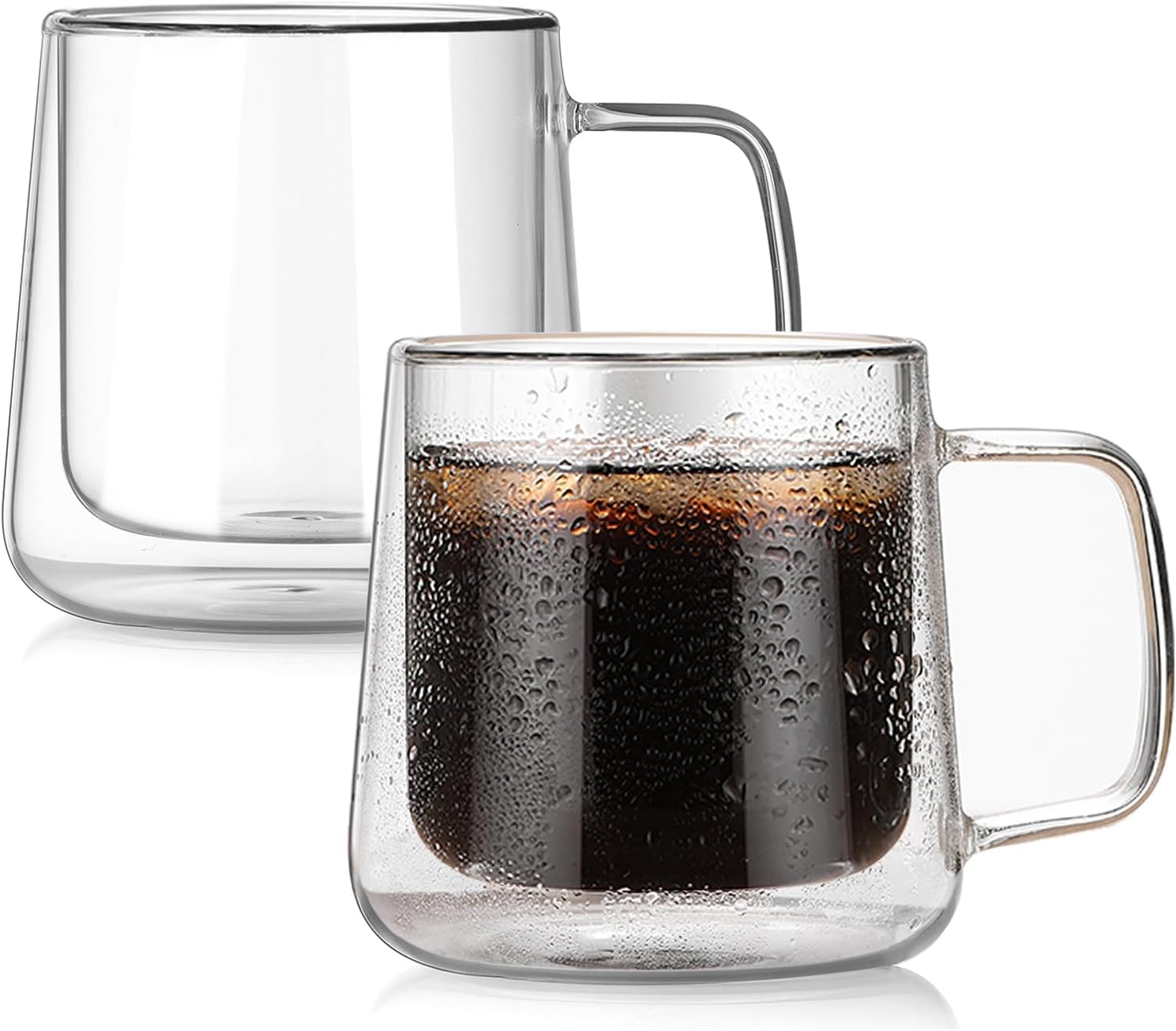 Extra Large Thicken Double Wall Glasses Coffee Mugs Tea Cups set of 2, 24OZ Insulated Clear Lemon Tea Beer Cups with Handle