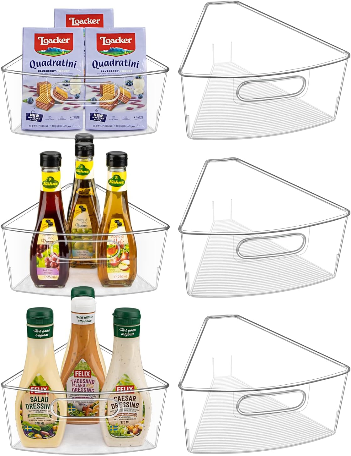 JEISSLIA Lazy Susan Cabinet Organizer Bins for 26″/ 28″/ 32″ Diameter Corner Organizer, Plastic Cabinet Storage Bin, 1/8 Wedge – Food Safe, BPA Free, with Non-Slip Pads (for 26″ Diameter, 6 Pack)
