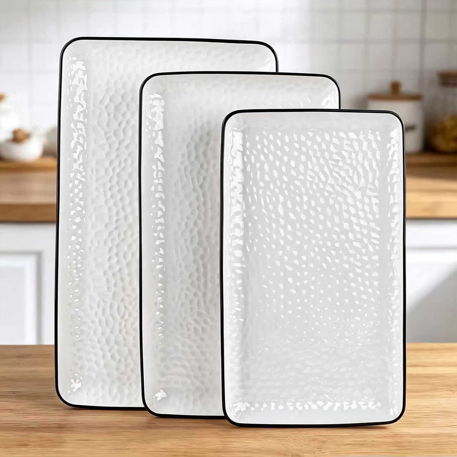 Serving Platters, 16/14.3/13.1Inches Large Serving Dishes for Entertaining, Rectangular Serving Tray, Ceramic Serving Dish, White Platters for Serving Food, Appetizers, Entertaining, Party, Set of 3