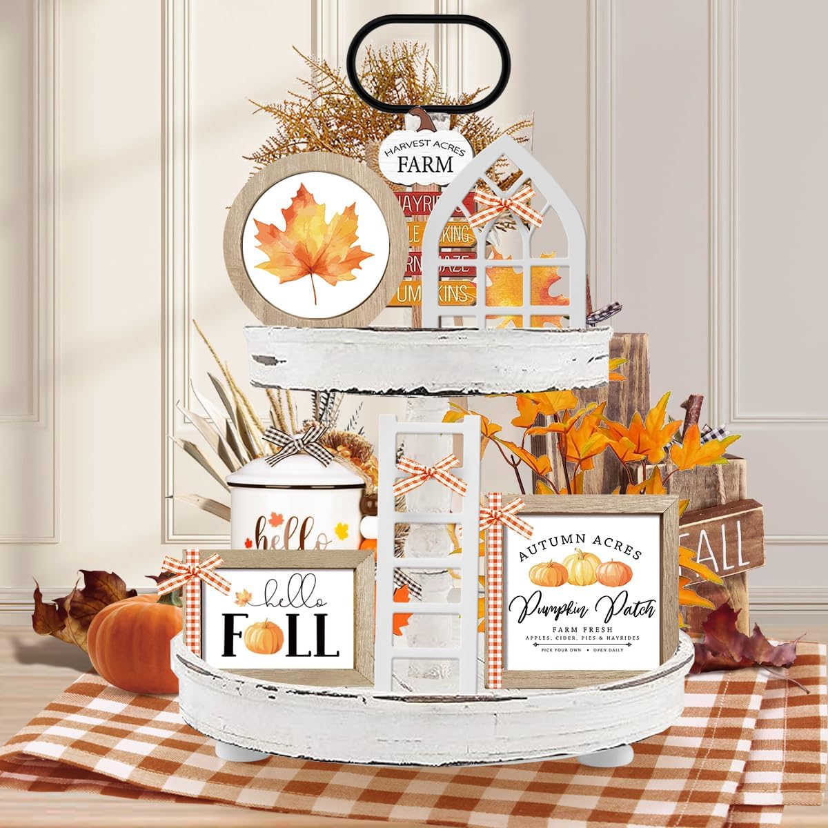 10 Themes Interchangeable Seasonal Decor Set -Rustic Farmhouse Fall Tiered Tray Decorations, Perfect for Holiday Decor Autumn Decorations Fall Decorations for Home Thanksgiving Decor