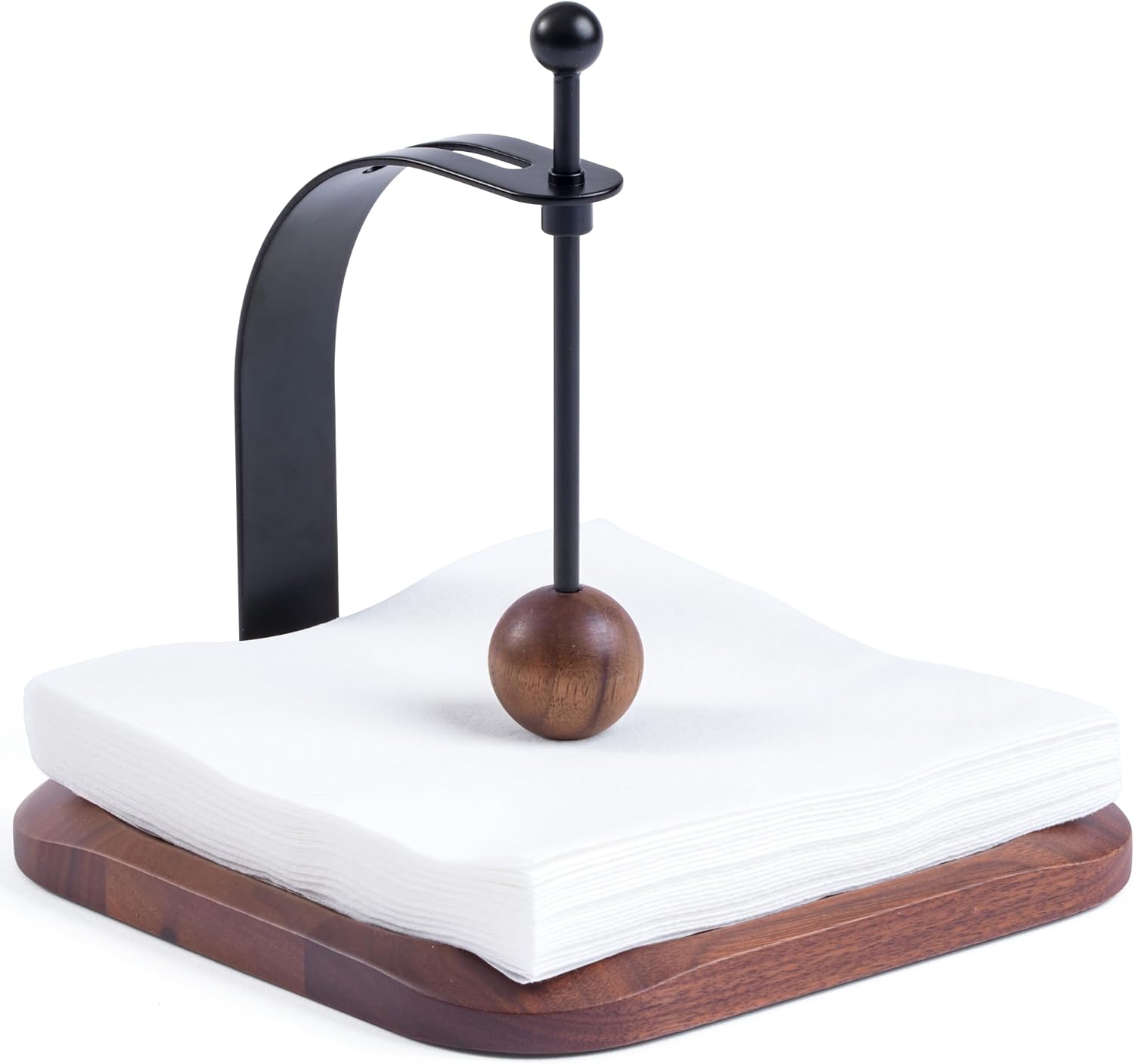 Black Walnut Wooden Napkin Holder for Table – Square Tabletop Windproof Cocktail Napkin with Metal Accents, Fits 5-7 Inch Napkins for Kitchen,Office,Restaurant, Hotel,Cafe, Bar,Outdoor