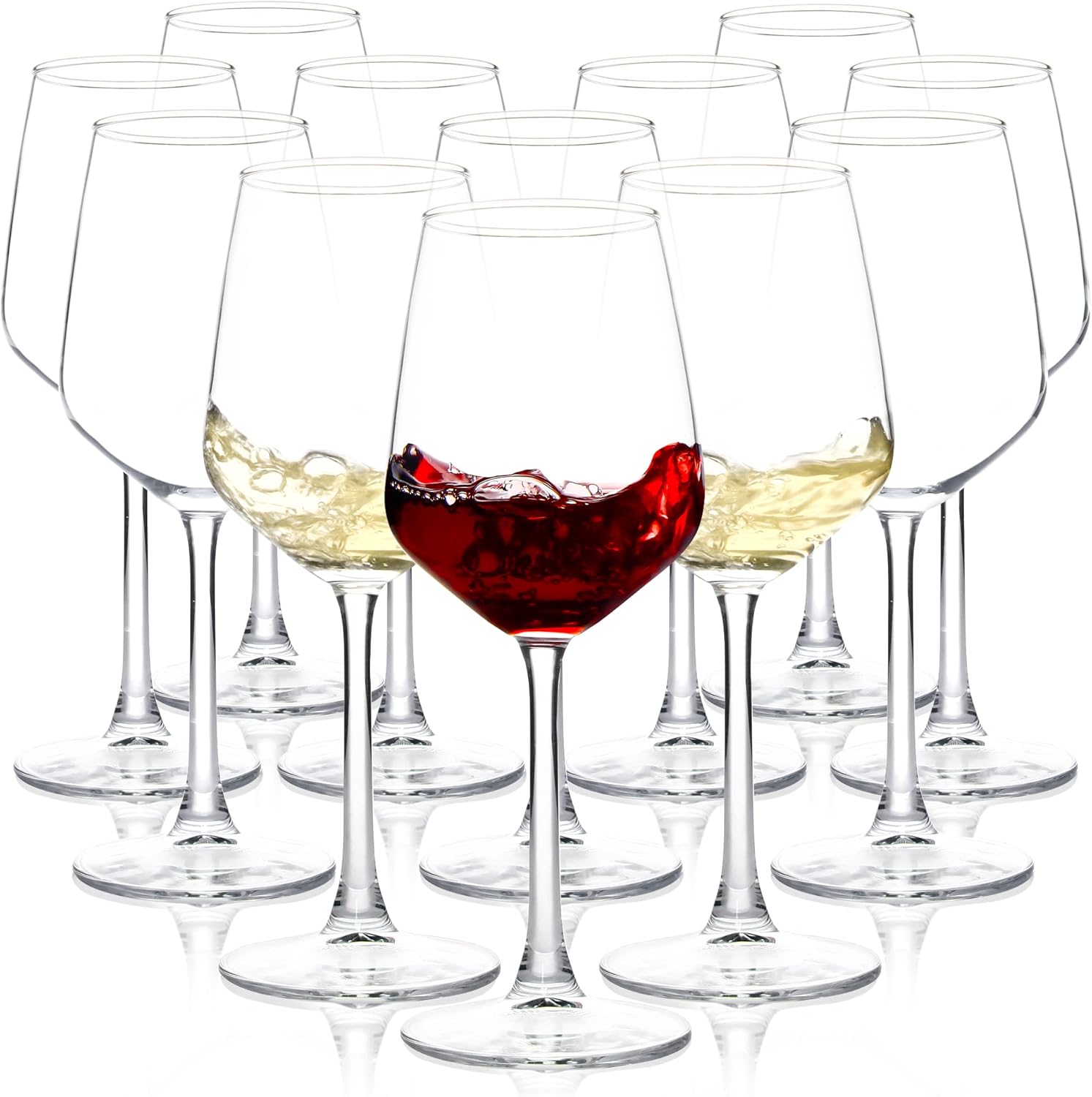 Wine Glasses Set of 12, 12oz Clear Red/White Wine Cup, Long Stem Wine Glasses for Party, Wedding and Home