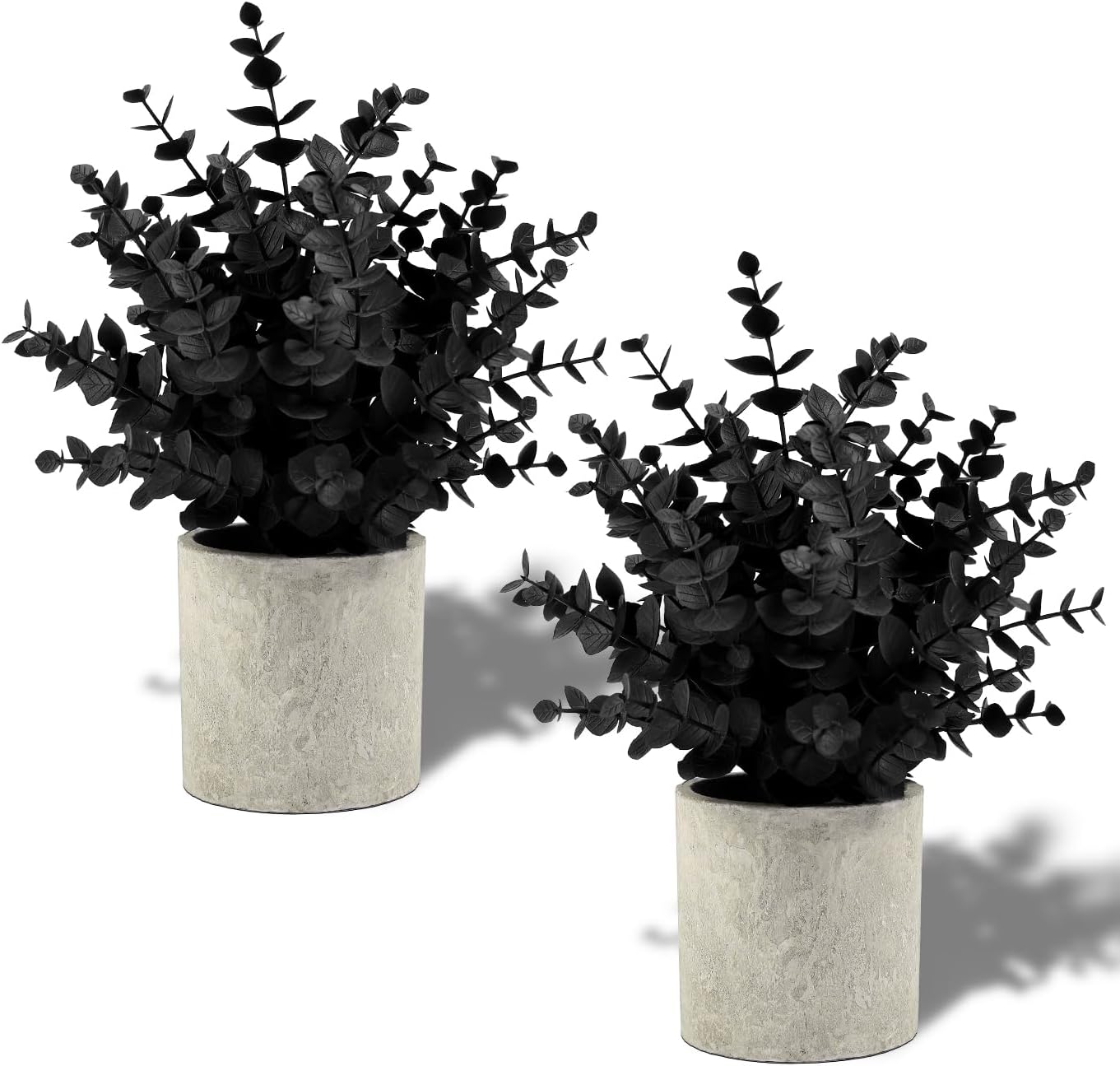 Coferset 2 Pack Black Fake Eucalyptus Small Fake Plants Potted Artificial Plants for Halloween Shelf Desk Home Farmhouse Room Coffee Table Decor Bathroom Decor (Black)
