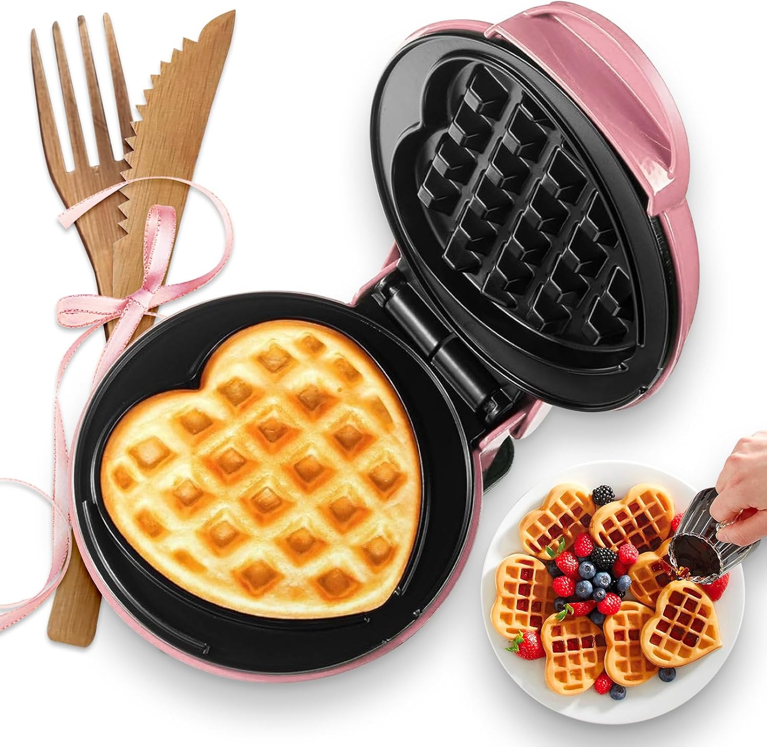 Mini Waffle Maker(Heart),Small Waffle Maker Keto,Mini Wafflera Iron for Kids Family and Individuals,4” Non Stick Cooking Plates with Fast & Even Heating