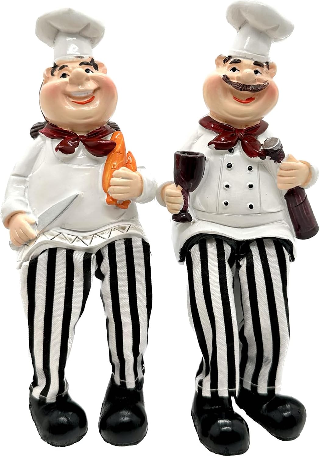 KiaoTime Set of 2 Home Kitchen Decor Chef Figurines Bread & Wine with Dangling Legs Shelf Sitters Figurine Statue for Kitchen Shelves, Cupboard, Countertop Display, Windowsill