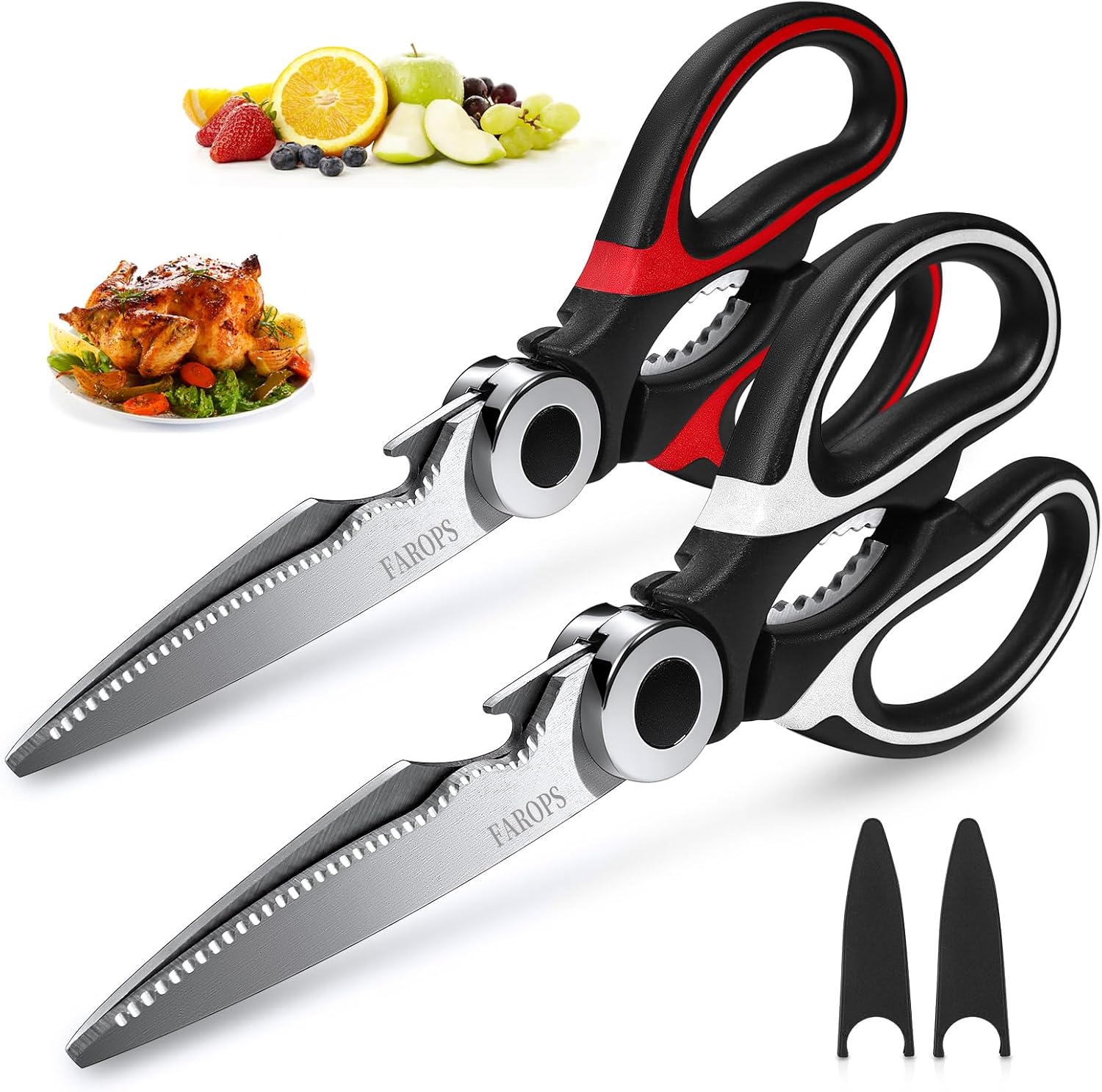 Heavy Duty Kitchen Scissors 2-Pack, Ultra Sharp Stainless Steel Meat Shears for Spatchcocking Chicken, Poultry, Fish & Herbs, Dishwasher Safe Multi-purpose Cooking Scissors with Ergonomic Comfort Grip
