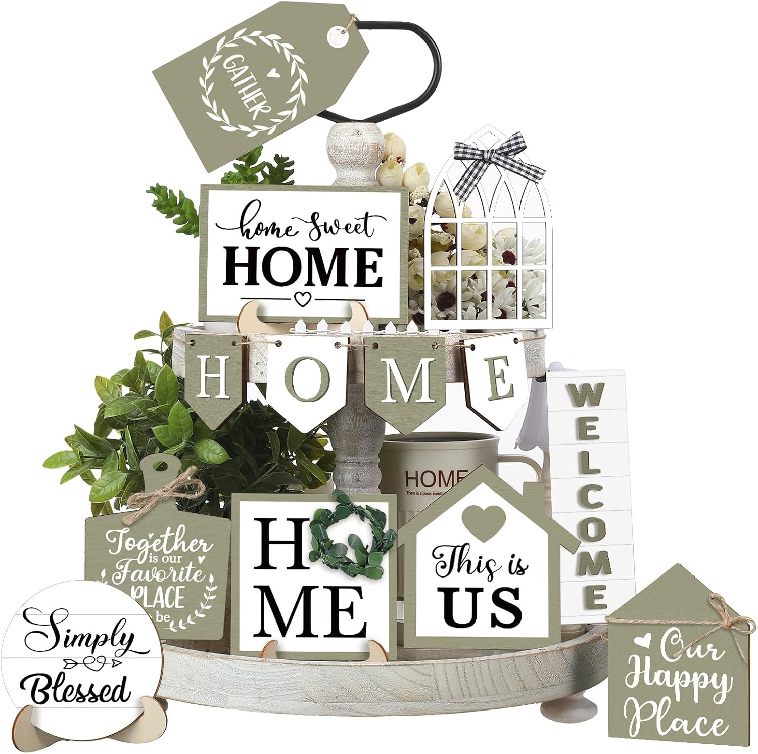 13 Home Tiered Tray Decor This is us Rustic Farmhouse Tiered Tray Decorations Set Home Wooden Signs Vintage Farm Animal Farmhouse Tabletop Wood Signs for Kitchen Table Shelf Decor