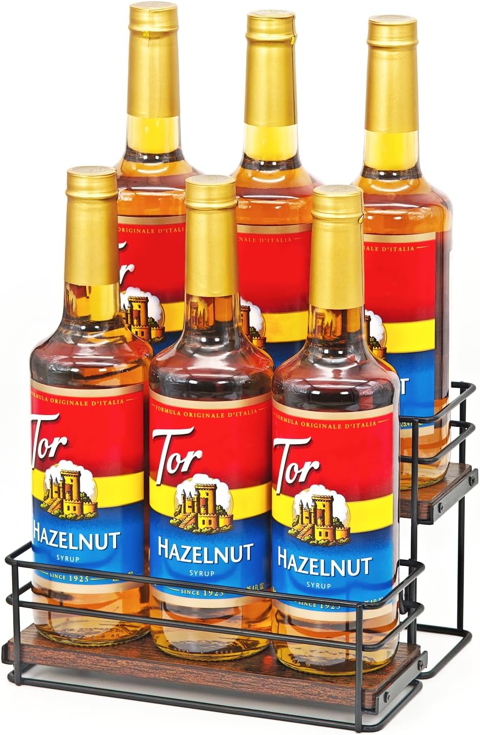 6 Bottle Capacity Coffee Syrup Rack Organizer, 2 Tier Coffee Syrup Stand Shelf, Storage Shelves for Coffee Bar, Small Wine Rack for Bar Family Storage for Syrup Wine Dressing