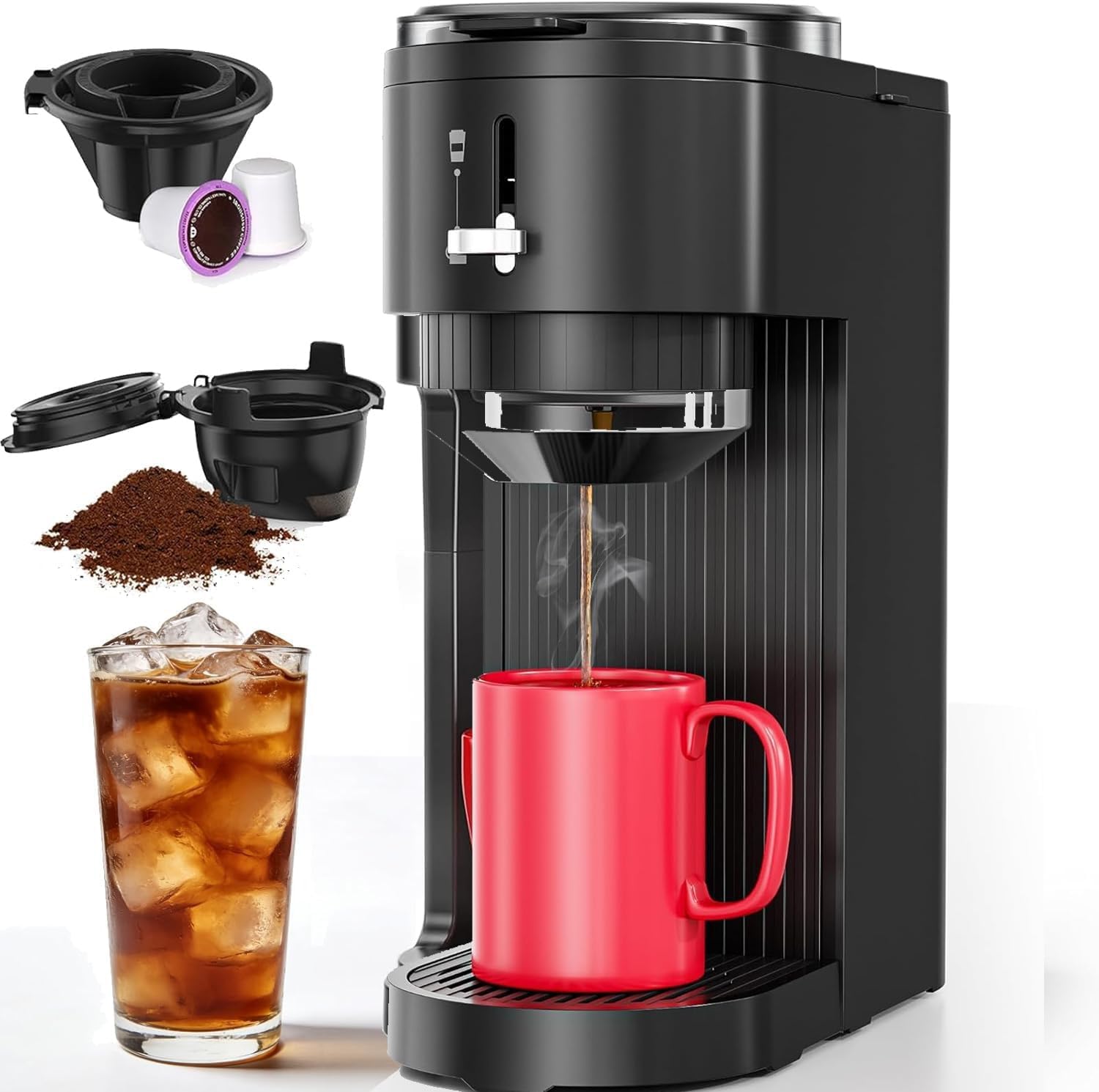 COWSAR Single Serve Coffee Maker, 2 in 1 Coffee Brewer for K-CUP Pod & Ground Coffee, 6-14 Oz Adjustable Brew Sizes, 14Oz Water Reservoir, Self-cleaning Compact Coffee Machine for Home Office Travel
