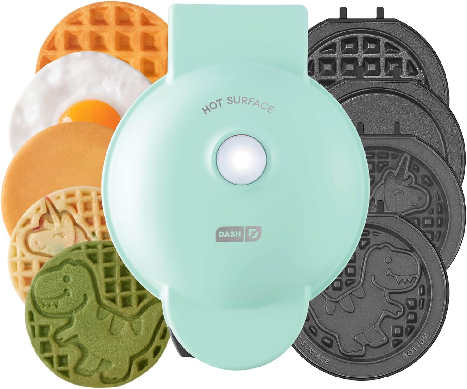 Dash MultiMaker® Mini System – Compact Waffle Maker for Family Breakfasts – Removable Griddle Plates & nonstick surface – 6 Plates – Aqua
