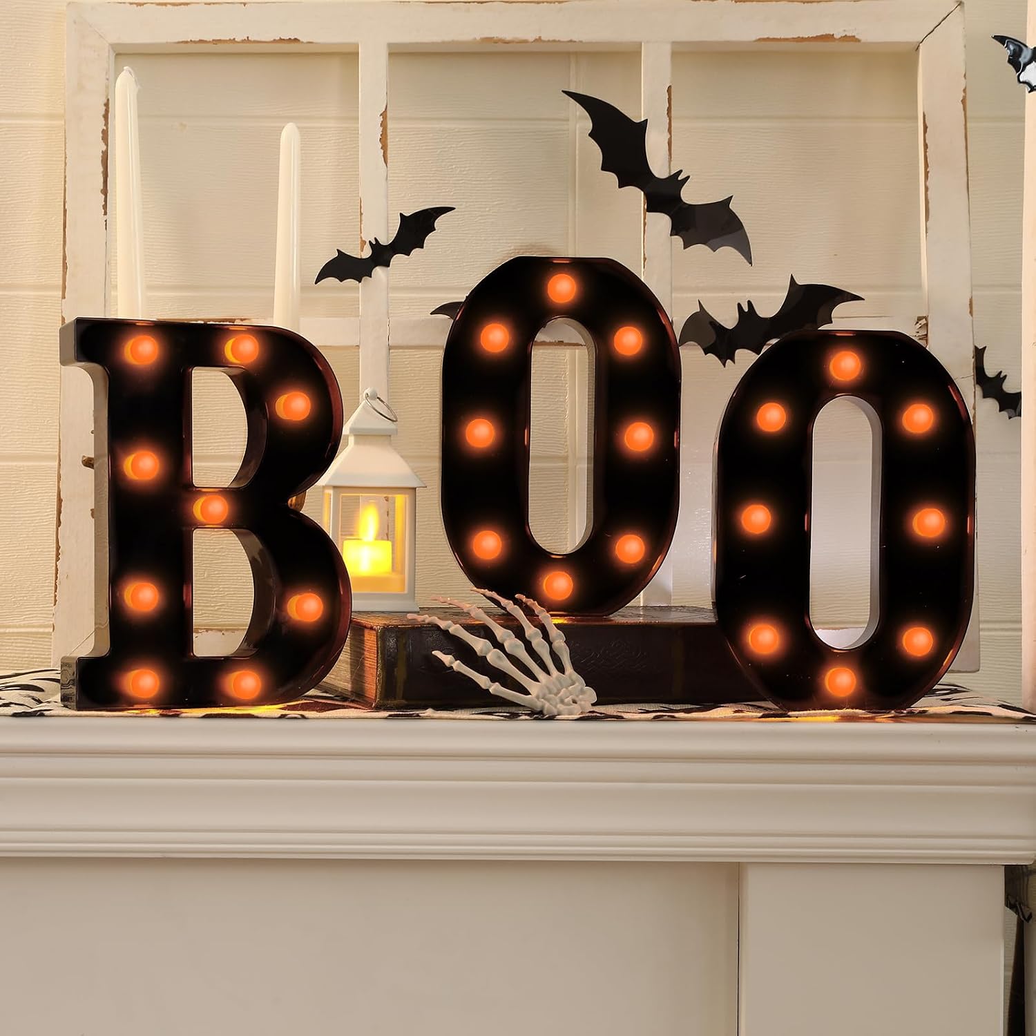 Halloween Decorations-3 Marquee Light up Letters “BOO” Decorative Sign Halloween Decor for Kitchen Tabletop Fireplace Mantel Party Indoor