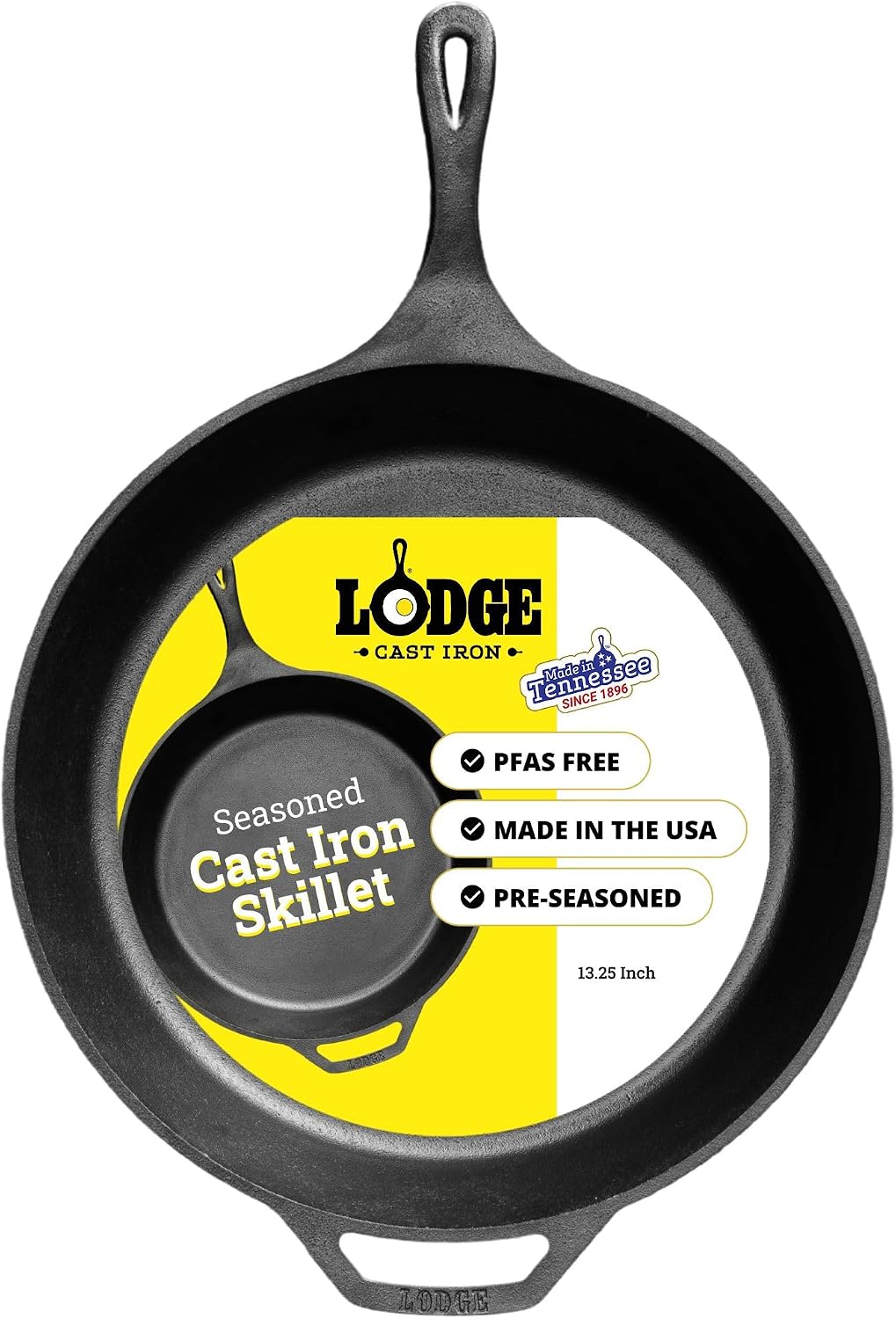 Lodge Seasoned Cast Iron Skillet 13.25 Inches – PFAS-Free, Non-Toxic Cookware – Use with an Oven, Stove, Grill, or Campfire – Naturally Non-Stick & Oven Safe