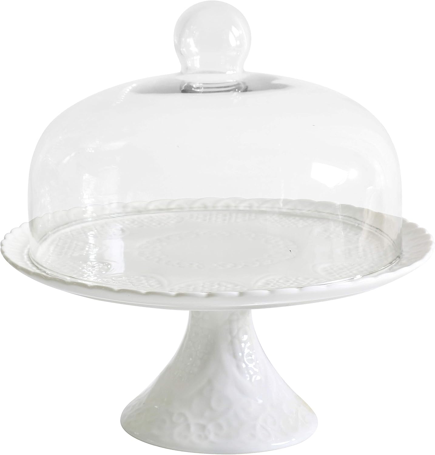 Jusalpha® 12 Inches White Porcelain Decorative Cake Stand-Cupcake Stand (CS01 – Glass Dome)