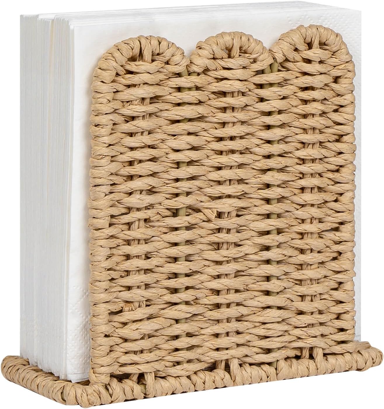 CubesLand Scalloped Edge Napkin Holder for Table Home Rustic Room Decor, Paper Rope Napkin Dispenser for Kitchen Countertop Dining Hotel, Cocktail Napkin Holder for Indoor & Outdoor Party, Beige