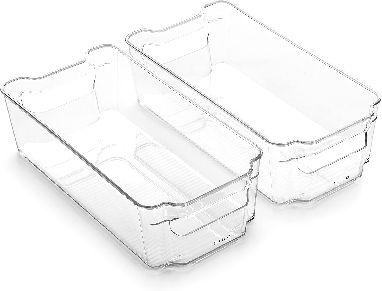 BINO | Stackable Storage Bins, Medium – 2 Pack THE STACKER COLLECTION Clear Plastic Built-In Handles BPA-Free Containers for Organizing Kitchen Pantry Multi-Use Organizer Bins