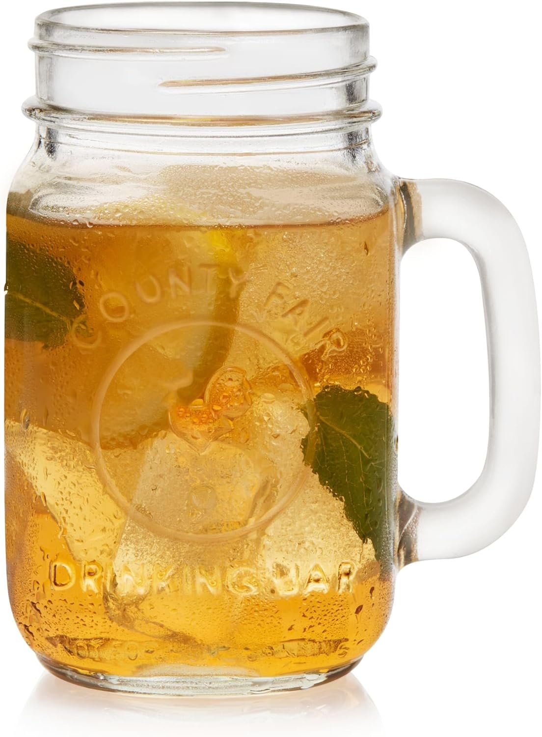 Libbey County Fair Set of 12 Mason Drinking Jars with Handles, Classic 16.5 oz Glass Mason Jar Mugs w/Top, Drinking Glass Jar for Cocktail, and More