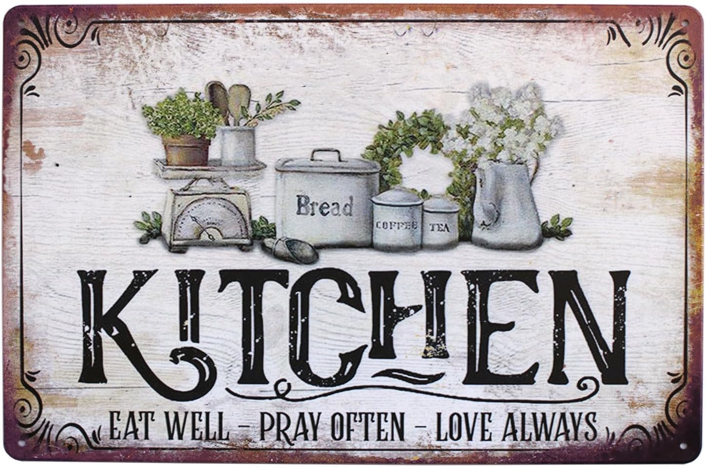 SUMIK Kitchen Eat Well Pray Often Love Always, Metal Tin Sign, Vintage Art Plaque Home Wall Decor