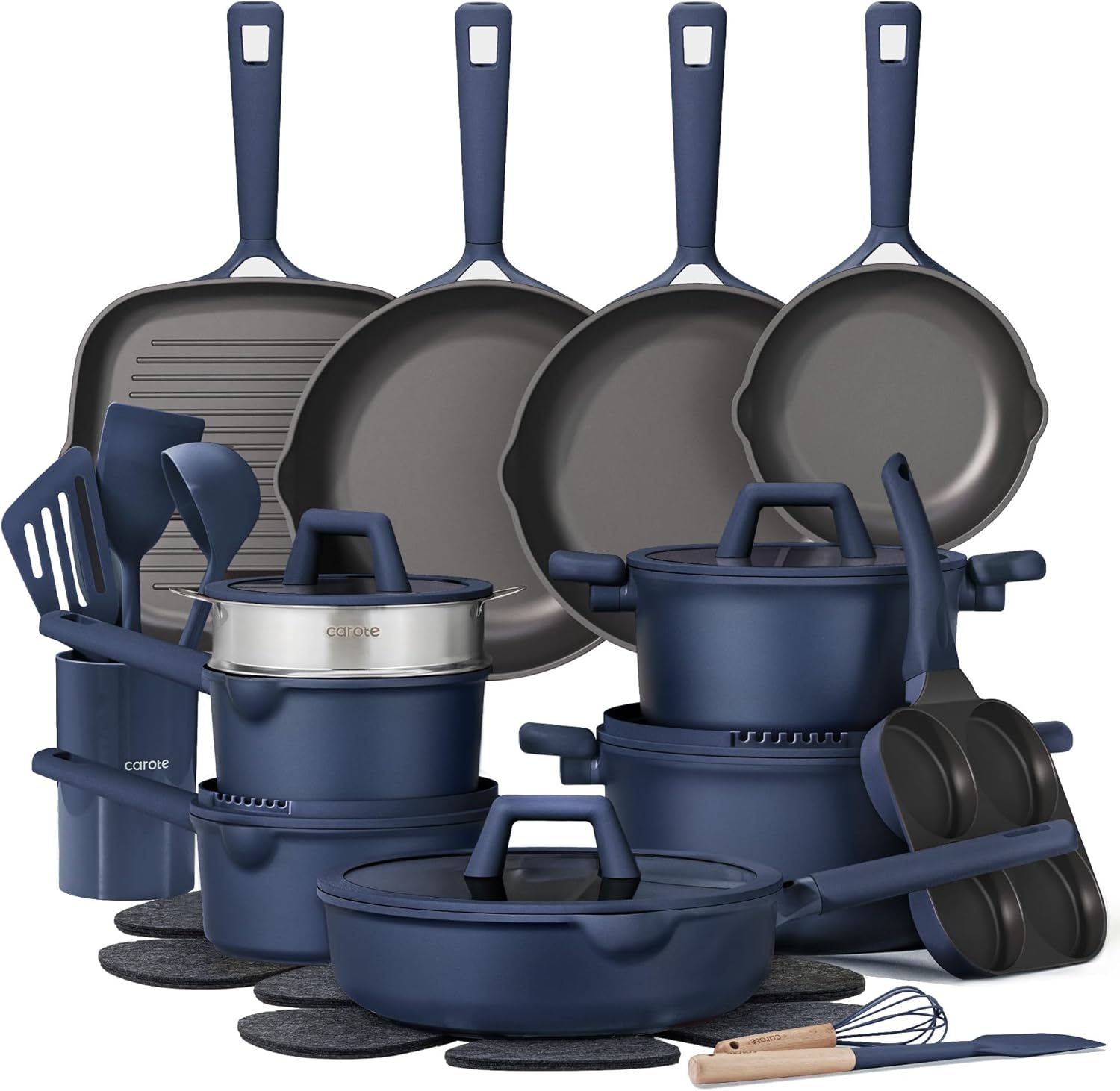 CAROTE 31PCS Pots and Pans Set, Nonstick Cookware Set Kitchen Non Stick Induction Titanium Cookware Non-toxic Granite Cooking set, PFOA Free