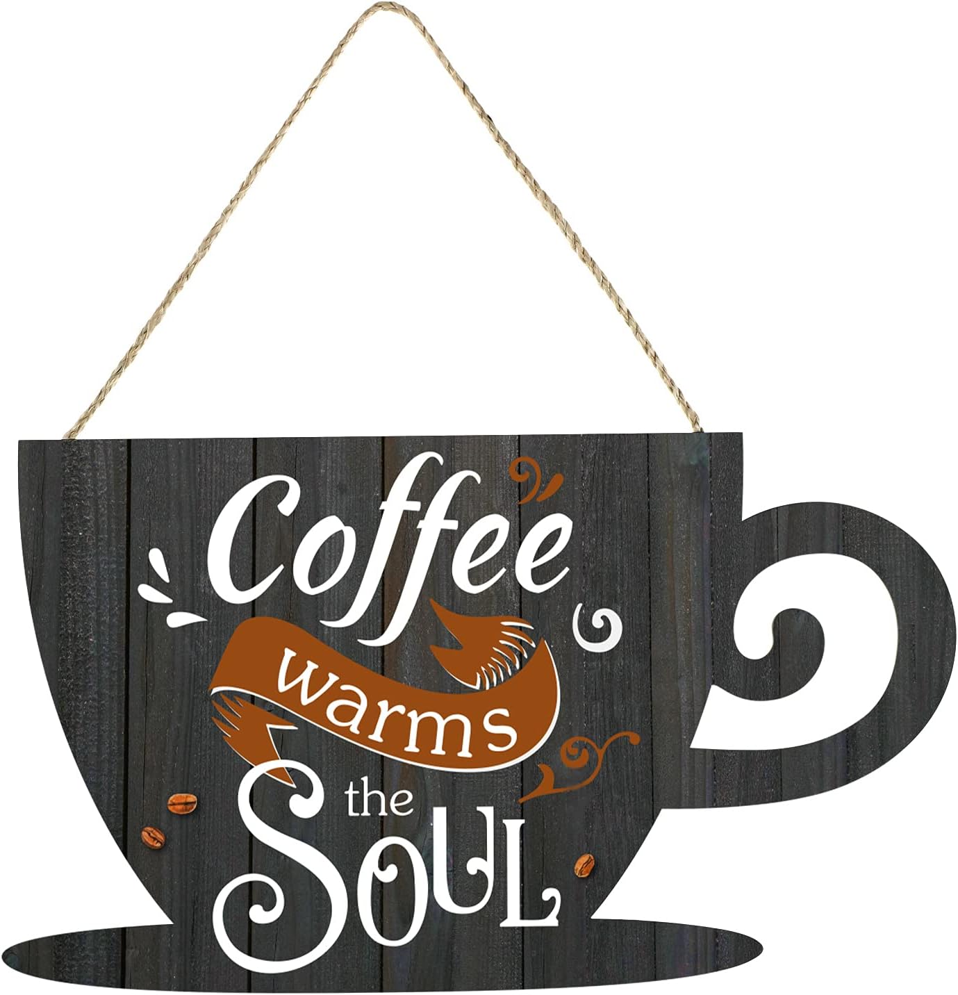 Jetec Wooden Coffee Bar Signs for Wall 11.8 x 6.8 Inches Hanging Sign Rustic Vintage Cup Plaque Coffee Warms The Soul for Cafe Station Signs Decorations Small Farmhouse Cafe Sign Home Kitchen