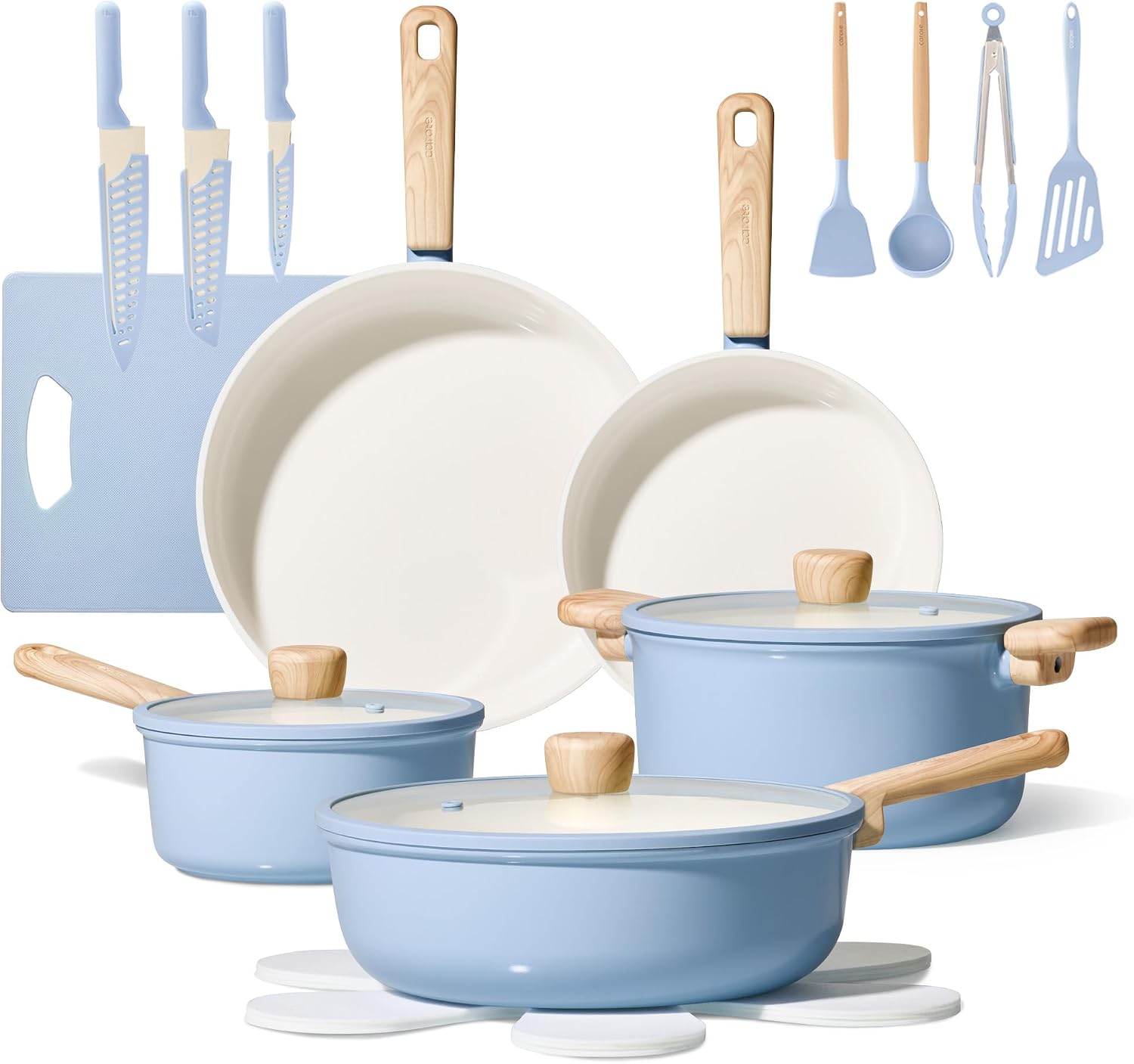 CAROTE 24pcs Ceramic Cookware Set, Pots and Pans Non Stick Kitchen Cookware Sets, Pots and Pans Set Cooking Set with Knife Set