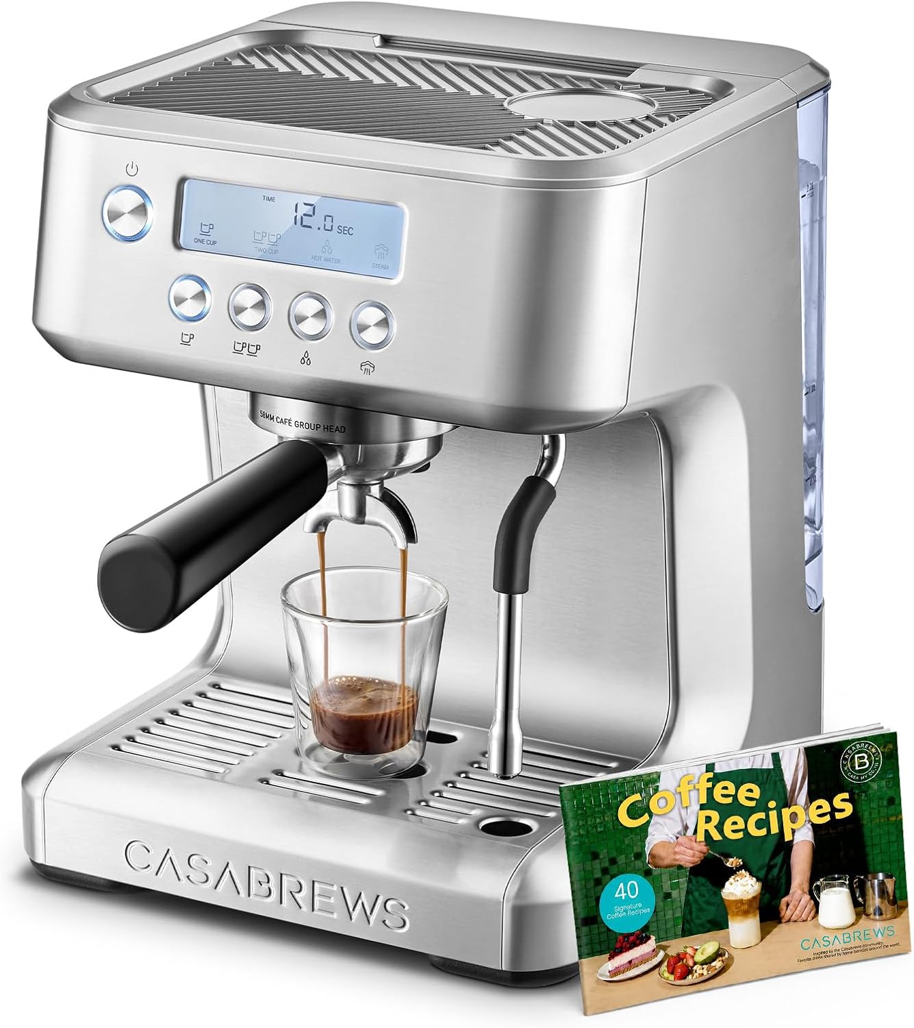 CASABREWS Ultra Espresso Machine with LCD Display, 20 Bar Espresso Maker with Powerful Milk Frother, Customizable Brewing Temperature, Barista-Level Latte and Cappuccino Machine for Home, Silver