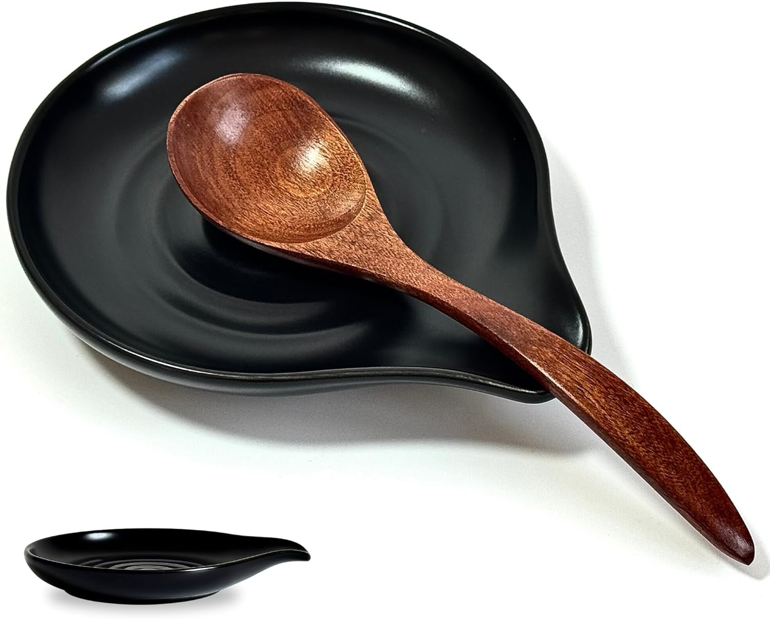 Spoon Rest for Stove Top, 6.2″ Large Ceramic Spoon Holder for Kitchen Counter, Cooking Utensil Rest for Spatula, Spoon & Ladle, Kitchen Counter Decor for Mother’s Day, Matte Black