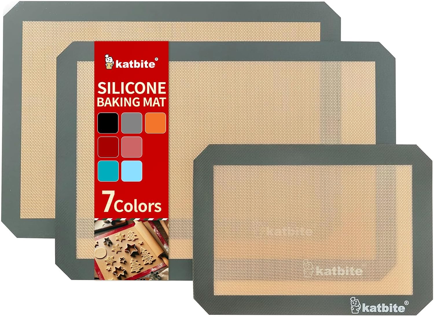 Silicone Baking Mat, Katbite Large Baking Mat Set of 3-2 Half Sheets Mats (11 5/8″ x 16 1/2″) + 1 Quarter Baking Sheets, Reusable & Nonstick Bakeware Mats for Cookies, Macarons, Bread and Pastry