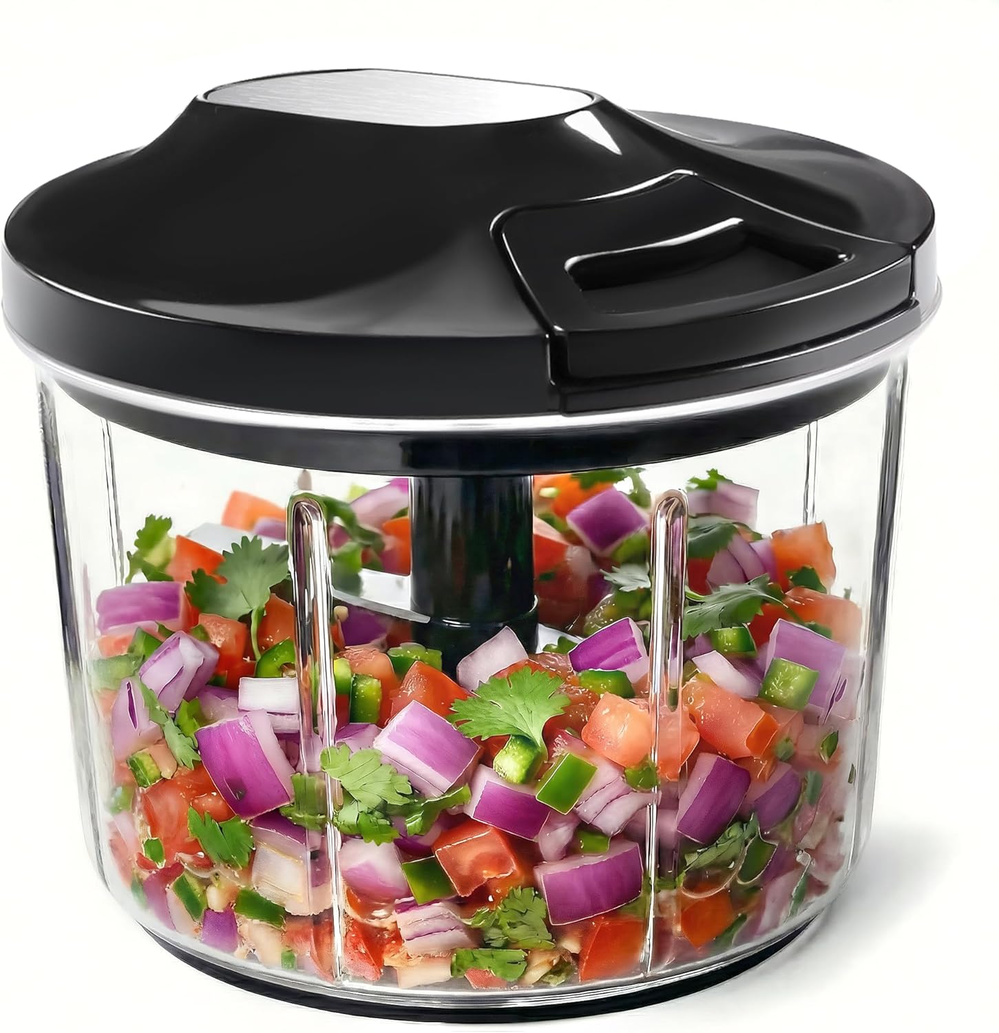 LHS Manual Food Processor Large Vegetable Chopper, 1000ML Pull String Chopper Garlic Mincer Onion Cutter for Veggies,Salad,Fruits, Nuts, BPA Free, Black