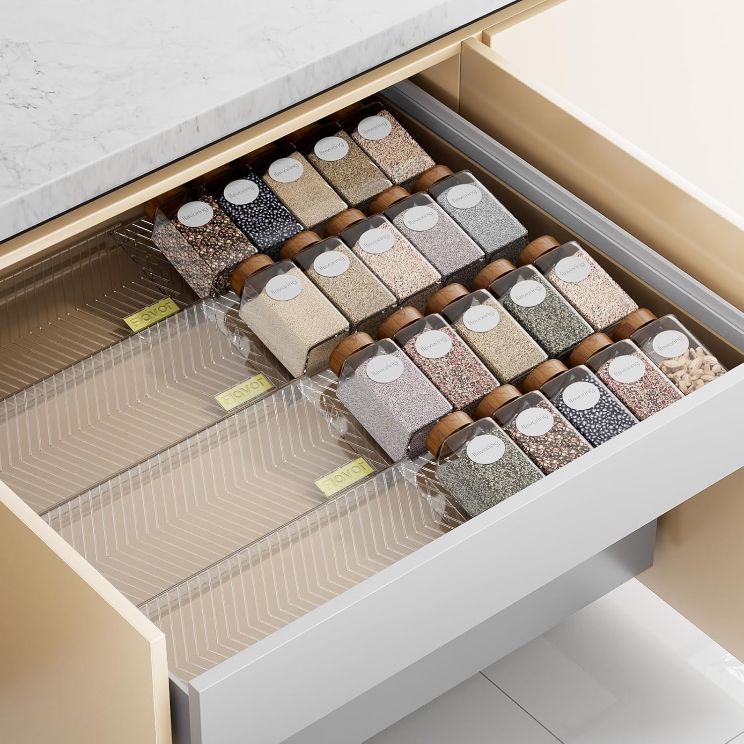 PanPanPal Spice Drawer Organizer, 8 Pack Clear Seasoning Organizer Rack, Expandable From 11″ to 22″ Wide Kitchen Spice Rack Organizers for Drawer, Countertop (Jars Not Included)