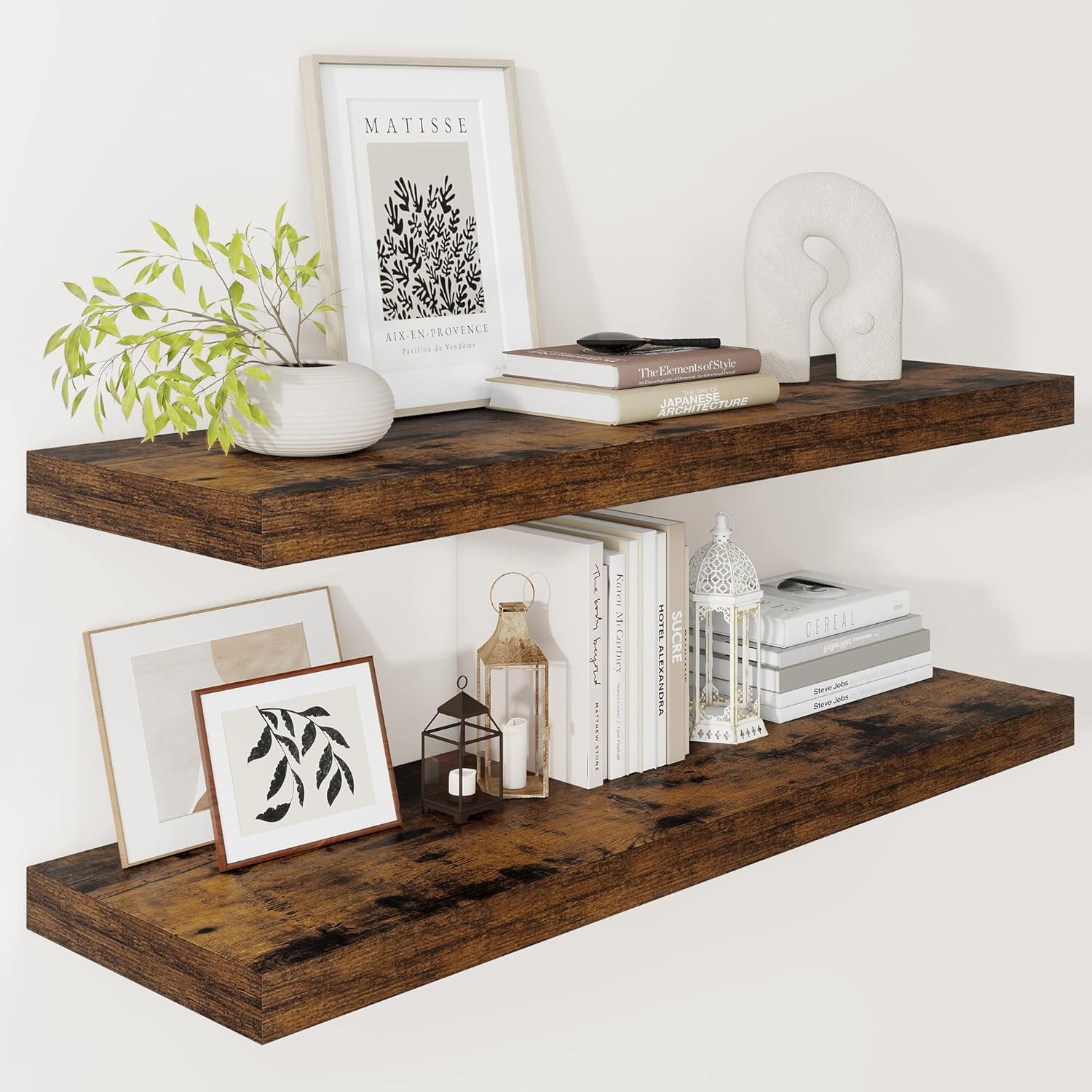 Vivelove 12″ Deep Floating Shelves for Wall 36″ Long, Wall Shelves for Bedroom Living Room Bathroom Kitchen Laundry Room, Farmhouse Rustic Shelves for Home Decor, 36″ X 12″ X 2″ Set Of 2, Rustic Brown