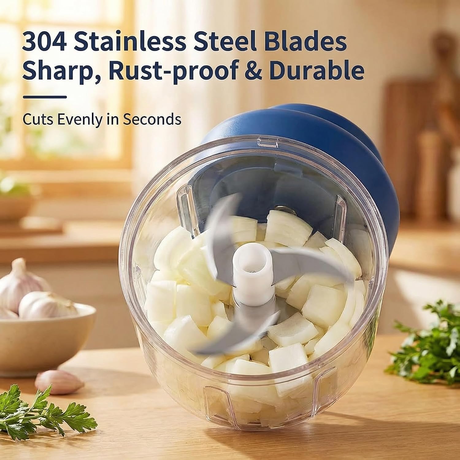 2026 New Electric Garlic Chopper, Mini Portable Veggie Chopper USB Charging Wireless Food Processor, Upgrade Electric Mini Garlic Chopper Set Wireless Veggie Grinder (Blue, 350ML)