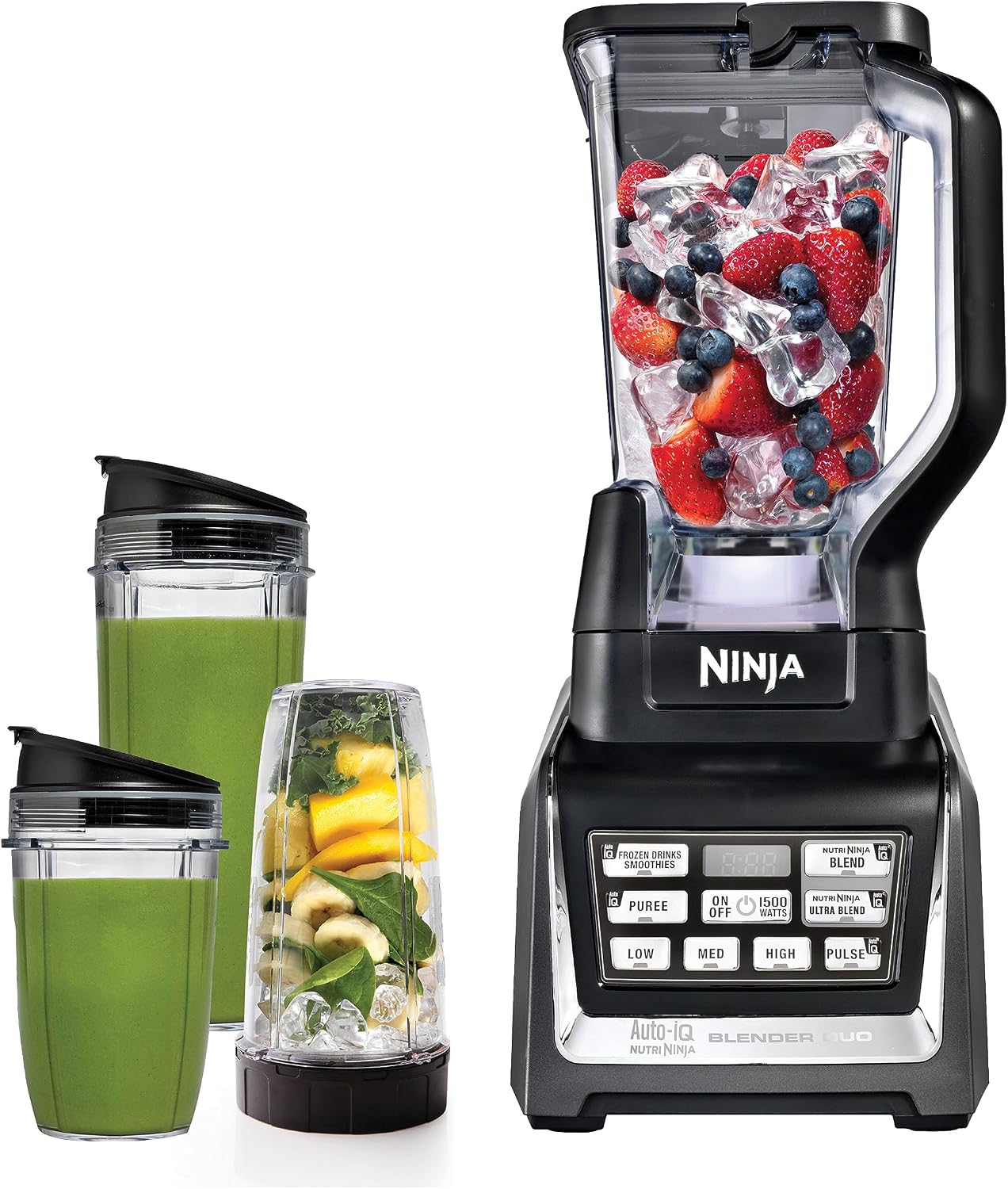 Ninja BL642 Nutri Ninja Personal & Countertop Blender with 1200W Auto-iQ Base, 72 oz. Pitcher, and 18, 24, & 32 oz. To-Go Cups with Spout Lids, For Smoothies, Shakes & More, Dishwasher Safe, Black..
