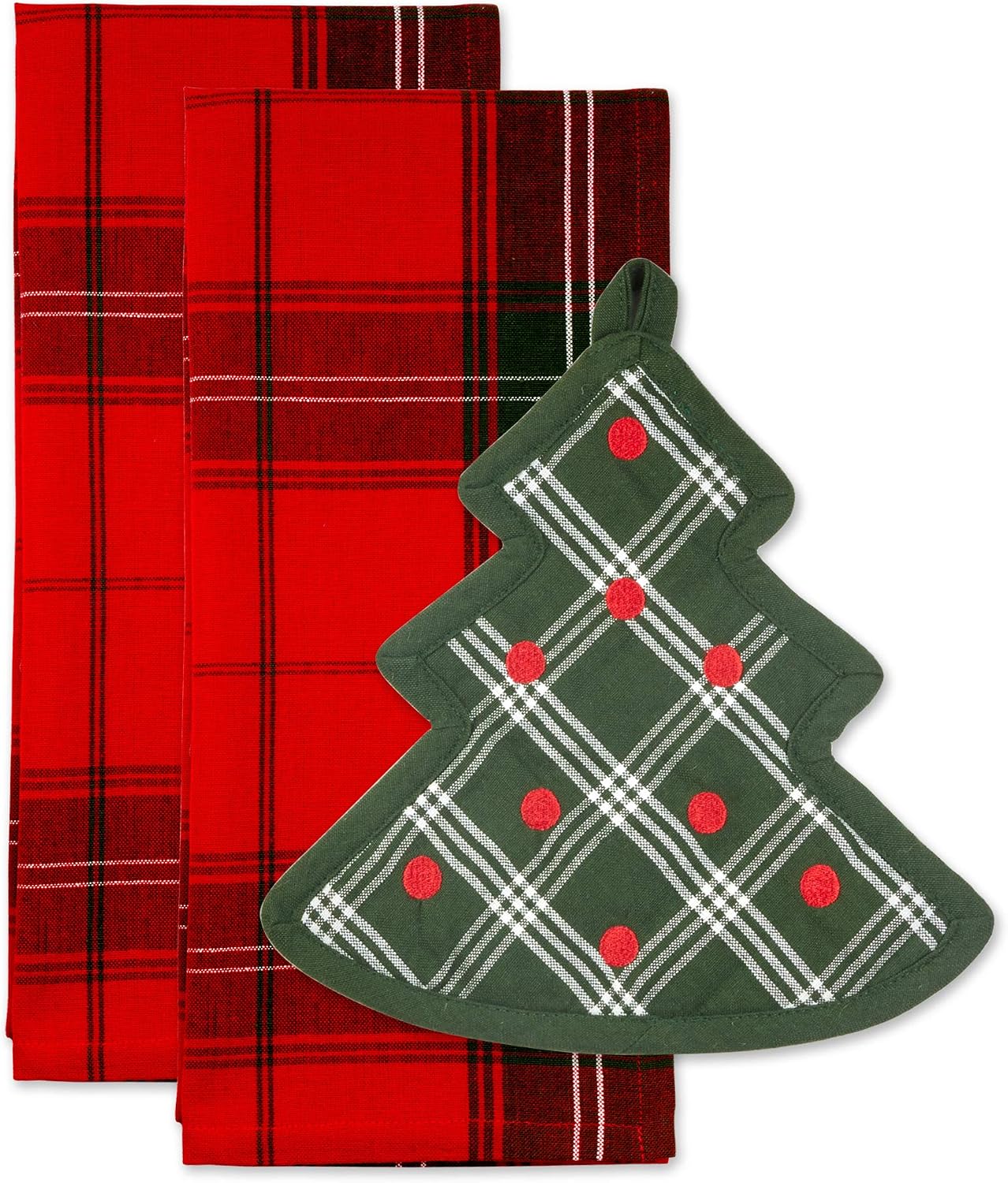 DII Christmas Kitchen Accessories & Décor Gift Set, Pot Holder & Dish Towels, O Christmas Tree, 3 Piece