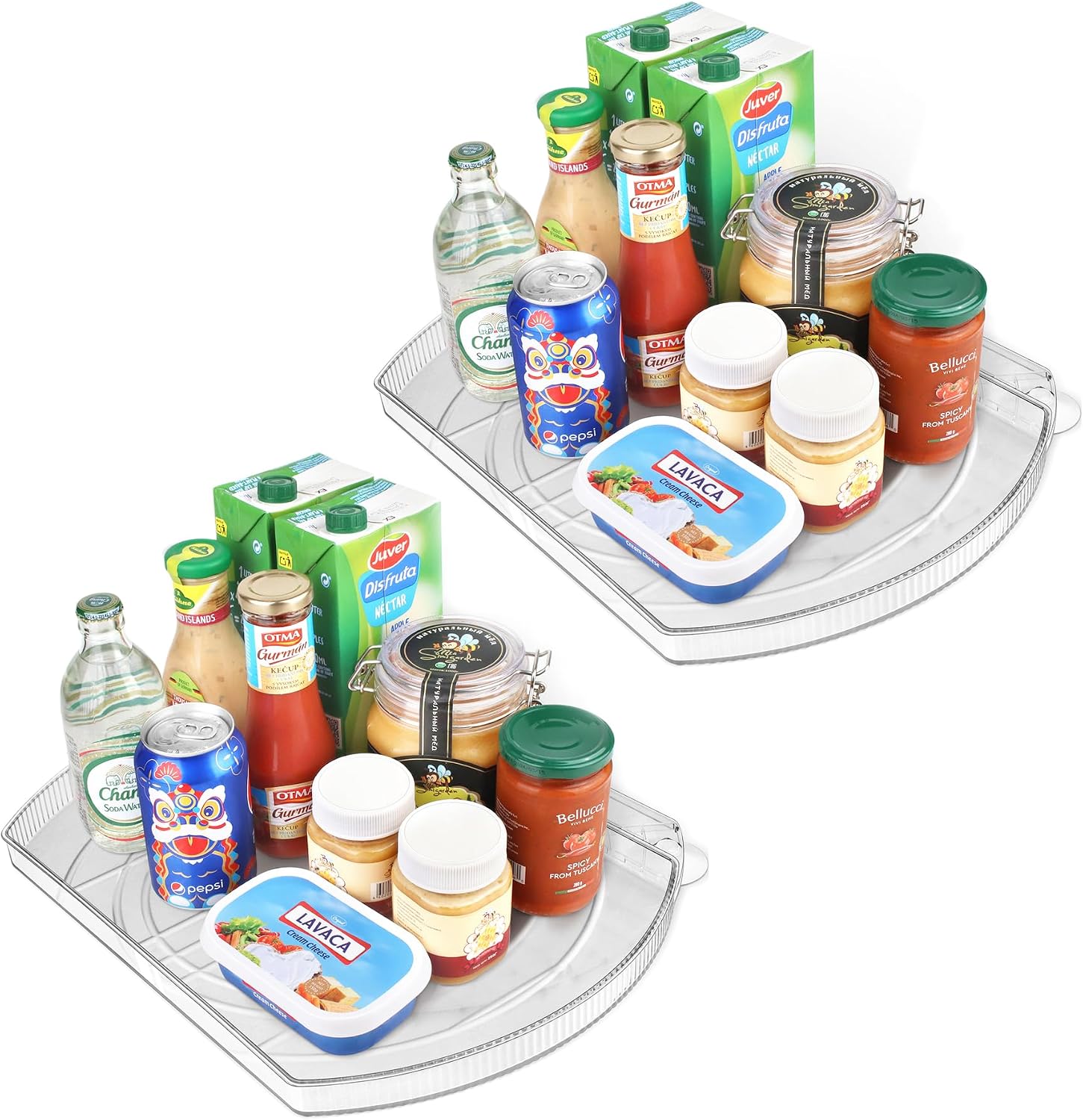 Lazy Susan Turntable for Refrigerator, Square Turntable Organizer for Fridge Cabinet, Pantry, Countertop | 16.5″ x 11.1″ (Rectangle 2 Pack – Clear)