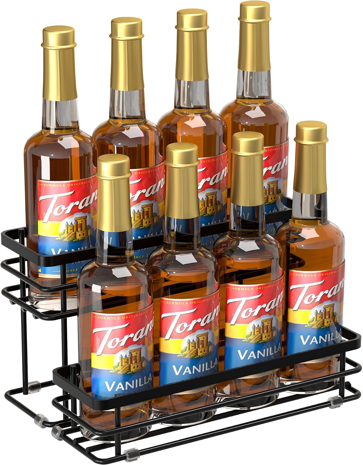 8 Bottle Coffee Syrup Organizer Rack, 2 Tier Coffee Syrup Stand Holder for Coffee Bar, Coffee Syrup Organizer for Countertop, Small Wine Rack for Family, Storage for Syrup, Dressing, Black