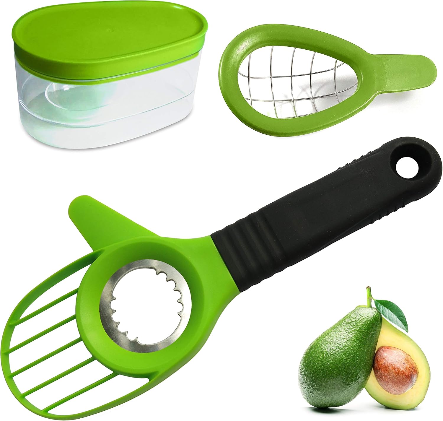 Avocado Slicer 3 Piece Set – Avocado Slicer Tool, Cutter, Knife, Peeler, Pitter, Cuber, Dicer & Avocado Keeper For Everything That You Will Ever Need For Your Avocados