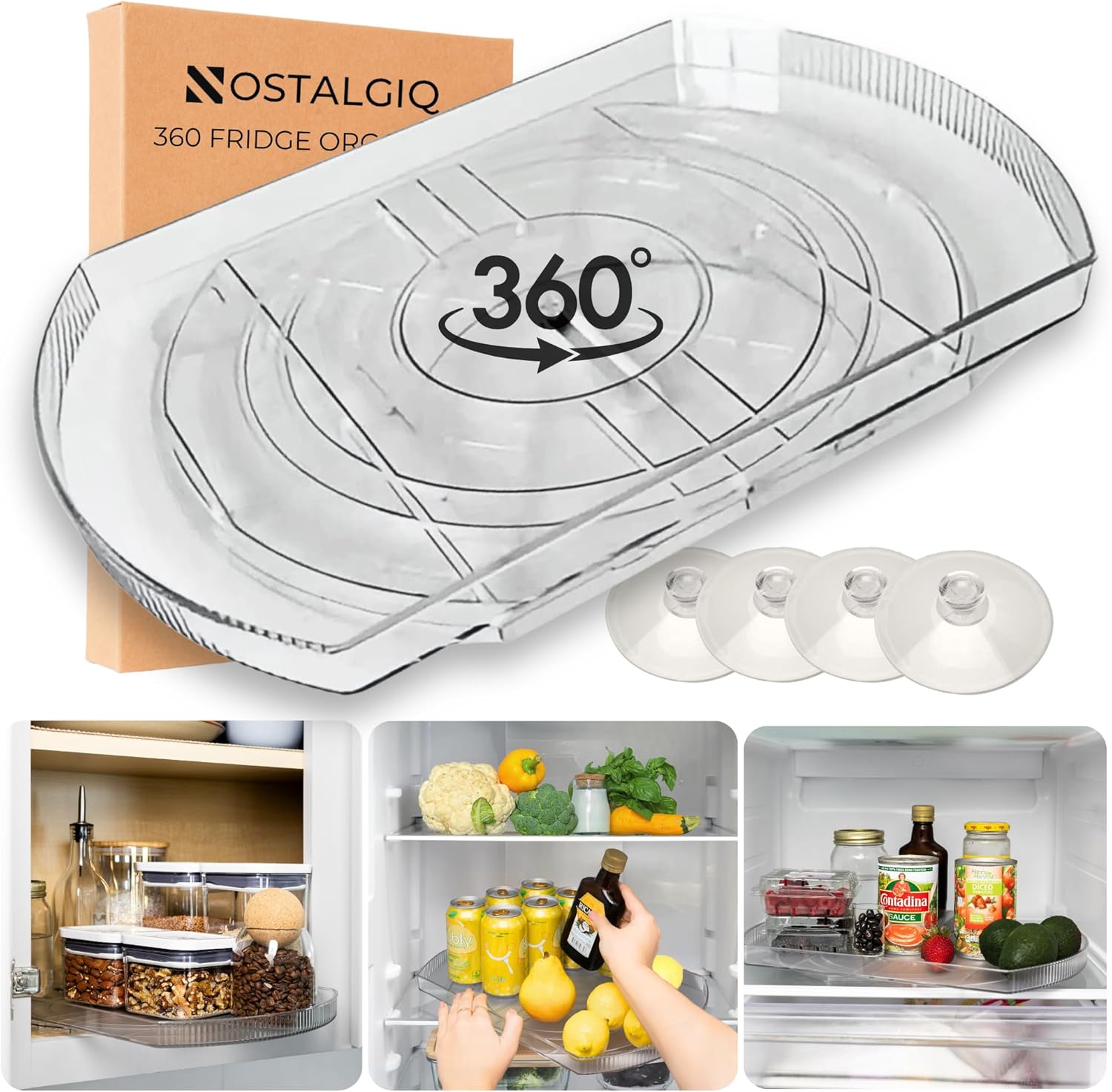 NOSTA Home Rotating Lazy Susan for Refrigerator – Square Lazy Susan – Refrigerator Lazy Susan Organizer – Rotating Fridge Organizer – Large (16.5×11)