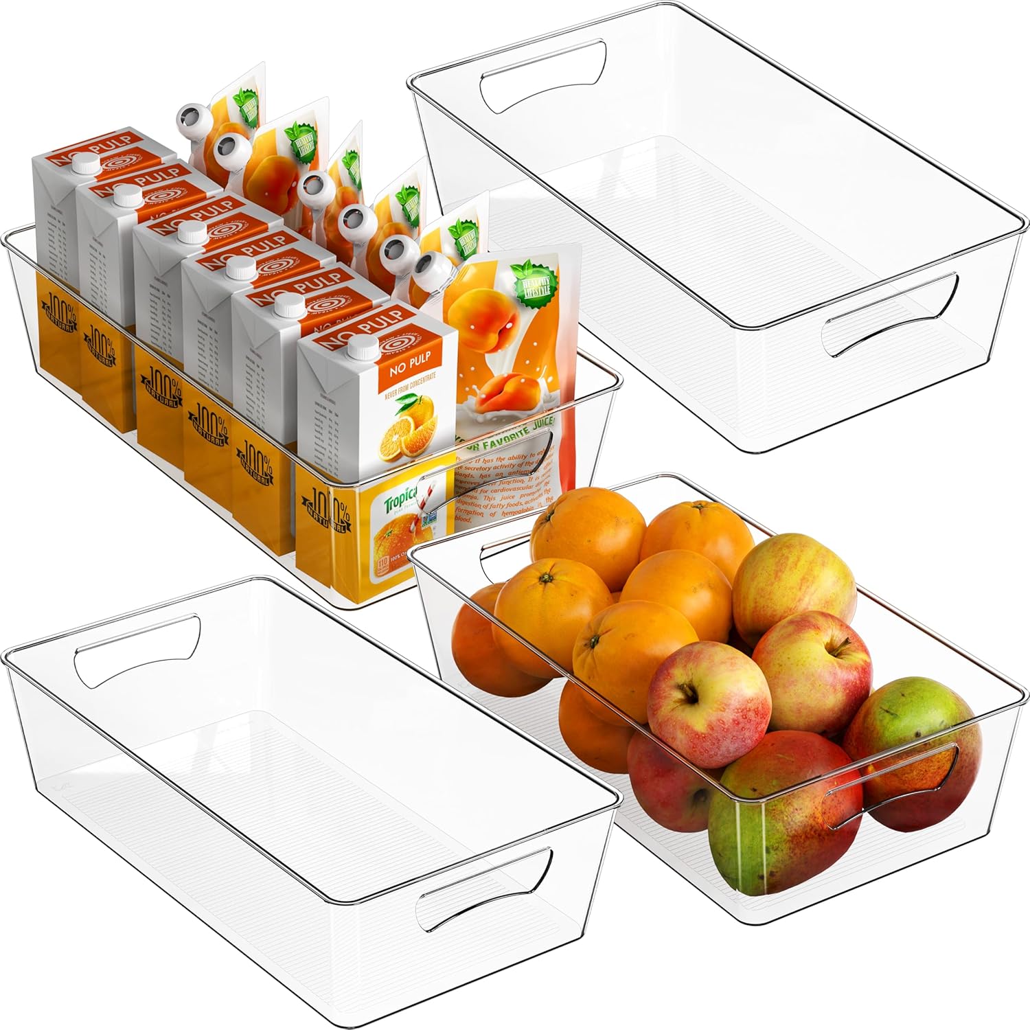 Simple Houseware 4 Pcs Kitchen Clear Bin Storage Organizer, 15″ x 8″ x 3.75″