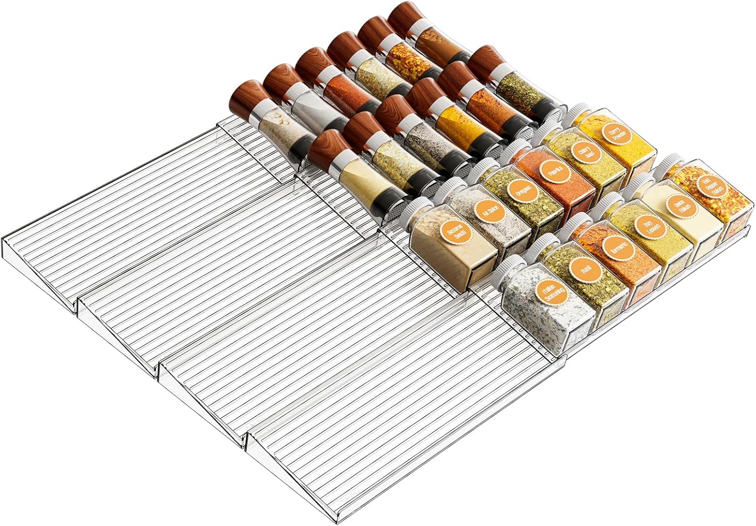 Yieach 8 Pack Adjustable In Drawer Spice Organizer – Expandable From 11” to 22” – Acrylic Drawer Seasoning Organizer,Clear Spice Organization Tray for Cabinet Drawers Condiment,Nail Polish and Jar