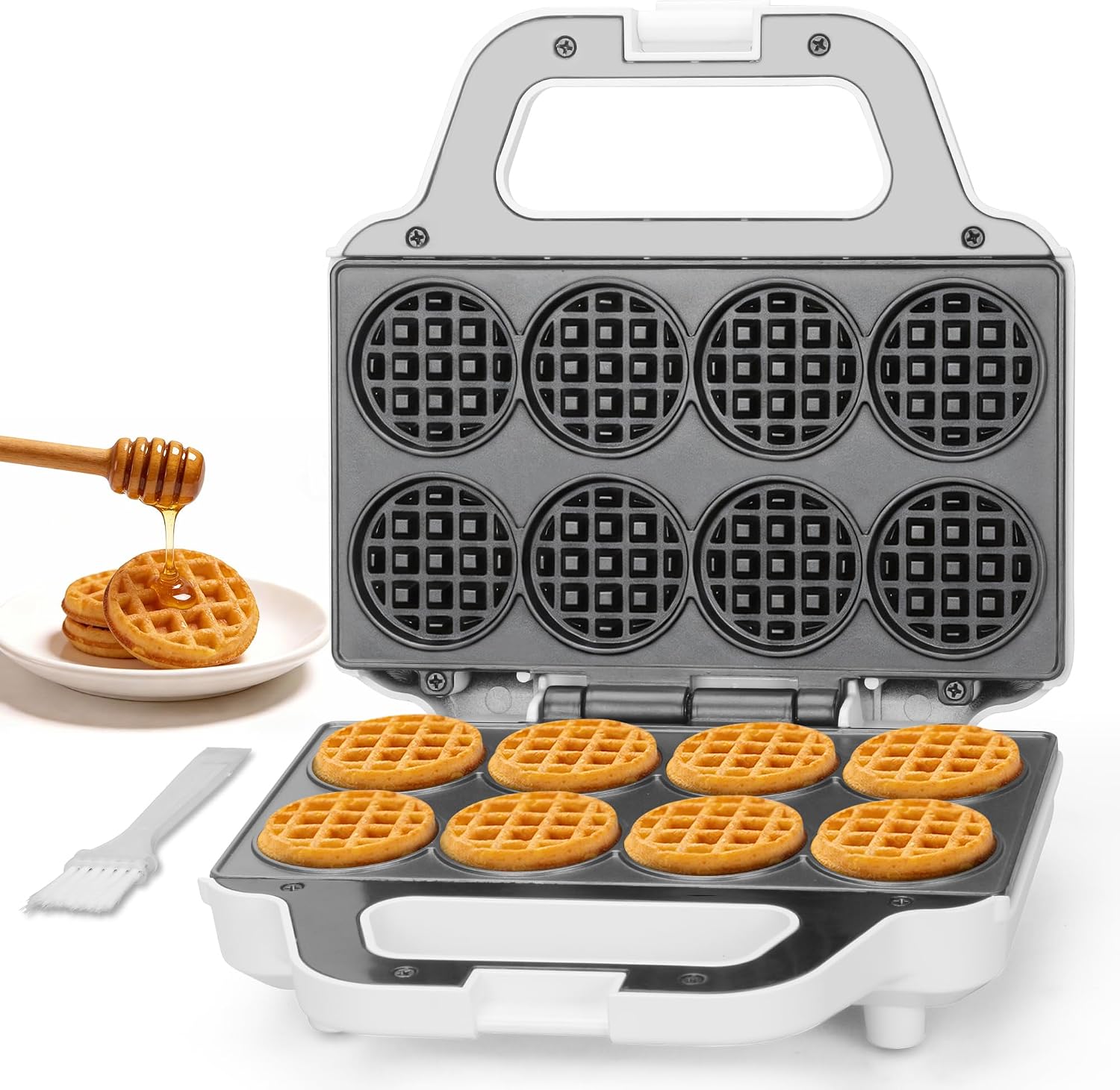 SugarWhisk Mini Waffle Maker Machine, Tiny Waffle Bites Iron for Kids, Bake 8 x 2” Tiny Waffle Bites, Small Waffle Maker, Compact & Easy Use, Non Stick Surface, Recipe Included, White