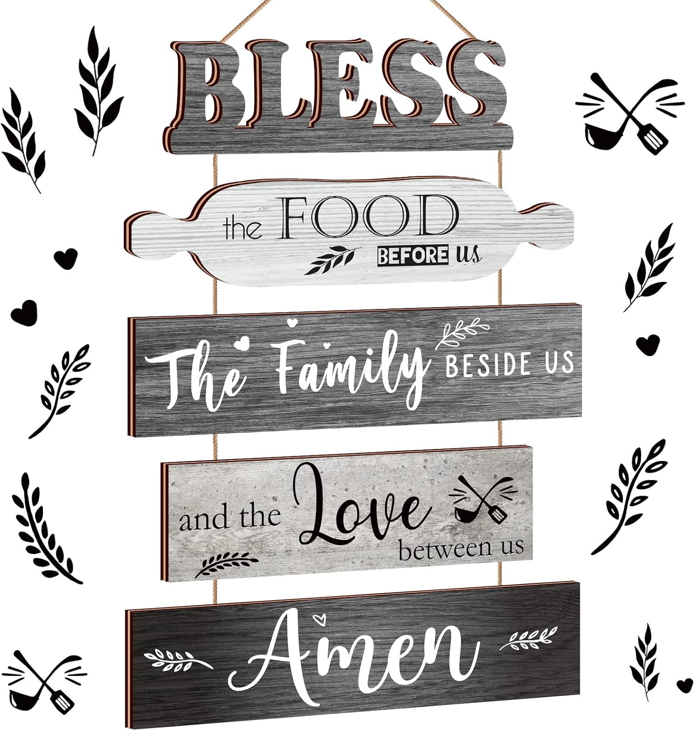 Geetery Bless The Food Before Us Wall Decor Farmhouse Kitchen Decor Rustic Dining Room Wall Art Vintage Country Wooden Hanging Sign(Farmhouse Gray)