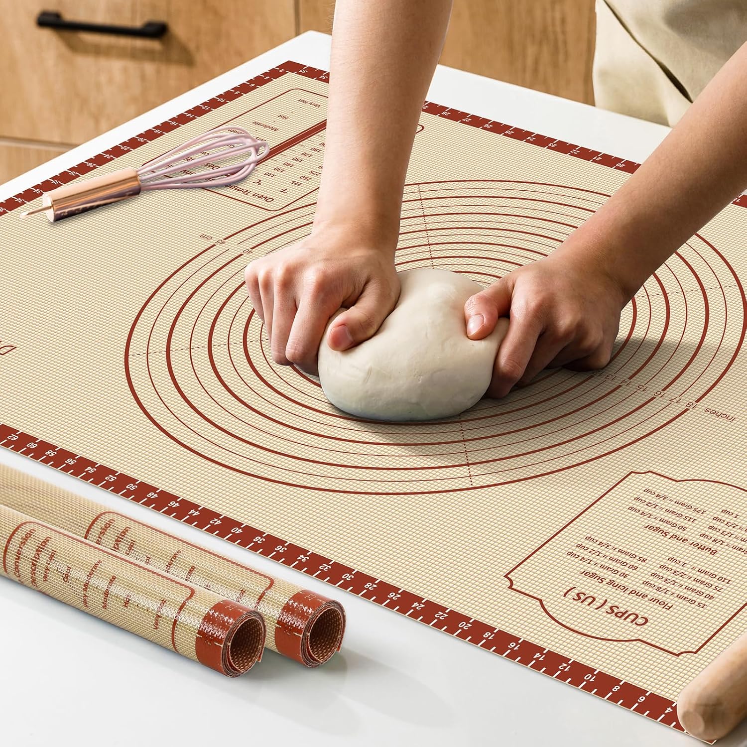 Silicone Baking Mat,36″ x 24″ Extra Thick Large Non Stick Sheet Mat with Measurement Non-slip Dough Rolling Mat,Reusable Food Grade Silicone Counter Mat for Making Cookies,Macarons,Bread and Pastry