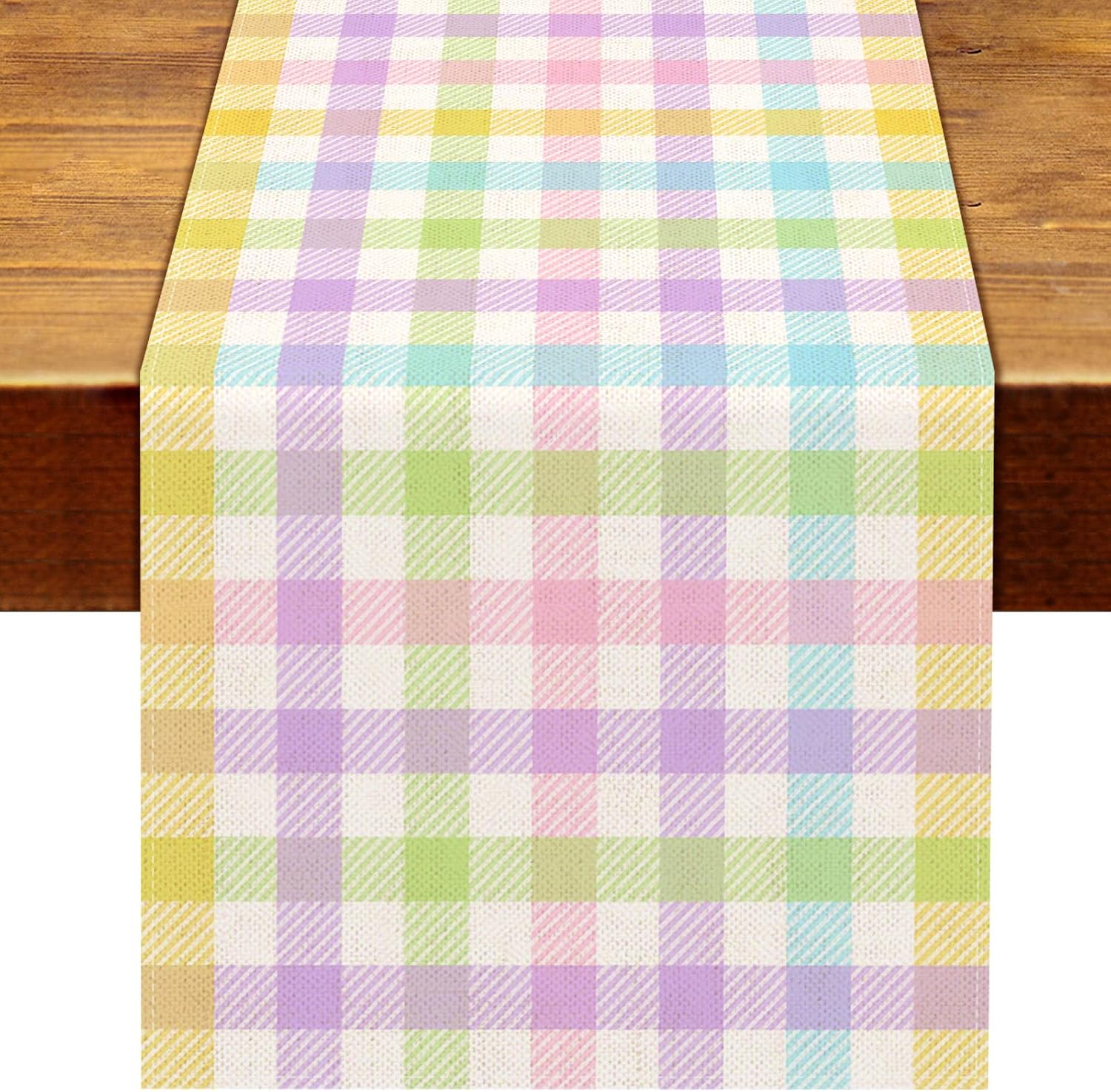 Nepnuser Linen Spring Easter Buffalo Check Plaid Table Runner Rustic Farmhouse Home Dining Room Kitchen Table Decor (13″ x 72″)
