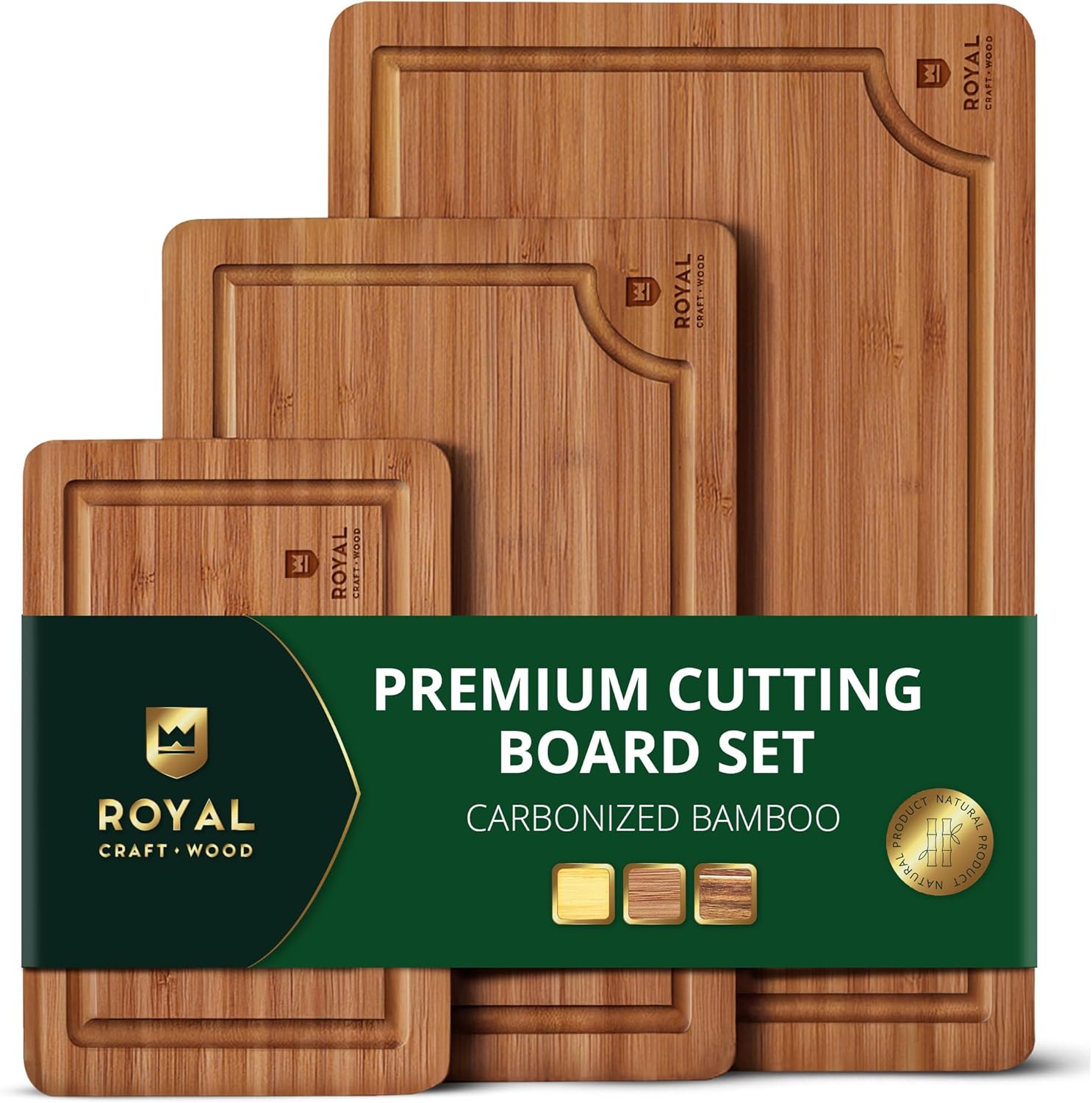 ROYAL CRAFT WOOD Wooden Cutting Boards for Kitchen Meal Prep & Serving – Non Toxic Bamboo Wood Cutting Board Set with Deep Juice Groove Side Handles – Charcuterie & Chopping Butcher Block for Meat